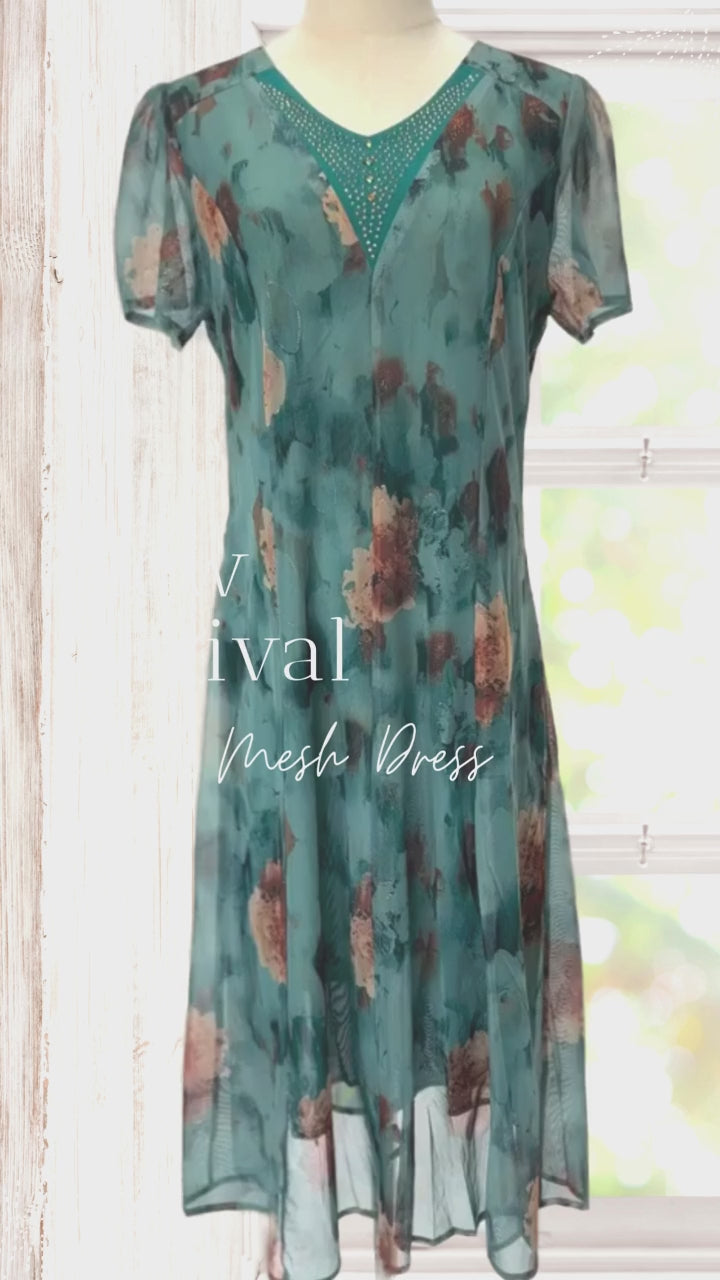 Adelaide Teal Floral Mesh Dress