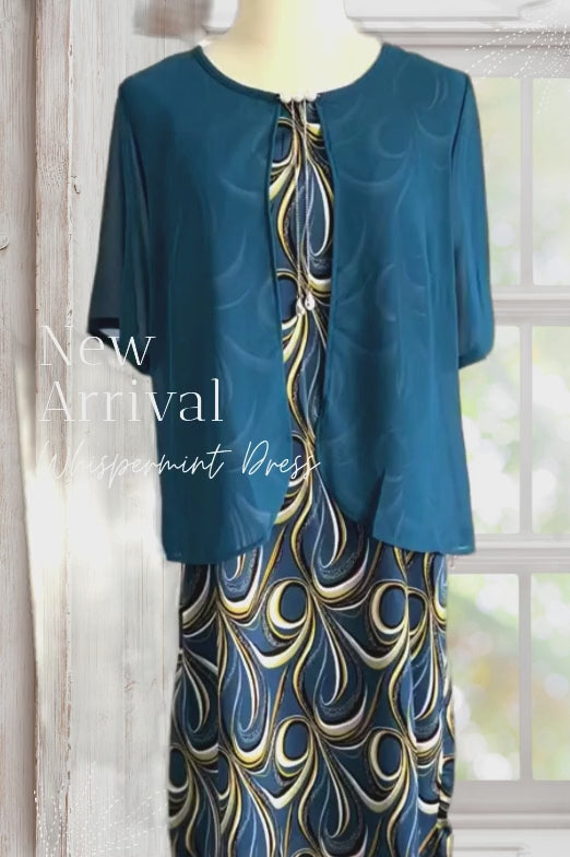 Maria Peacock Blue Cardigan Dress Fake 2pcs Set