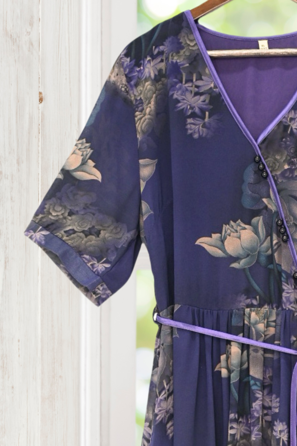 Isabella Purple Floral Dress Short Sleeves