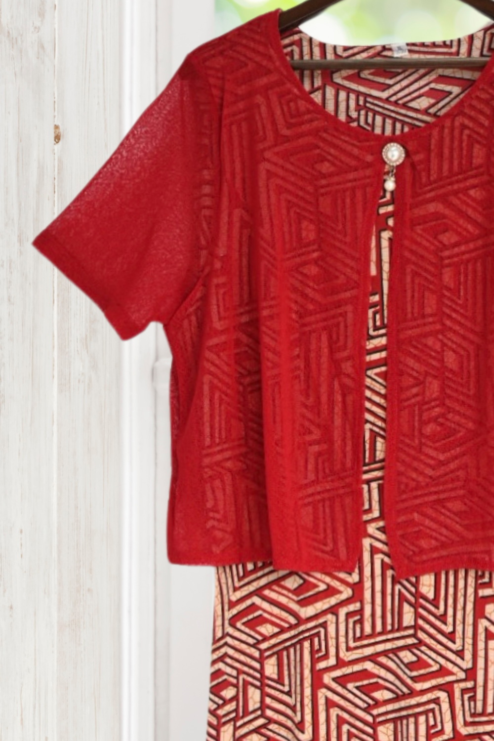 Charlotte Red Midi Dress with Sleeves