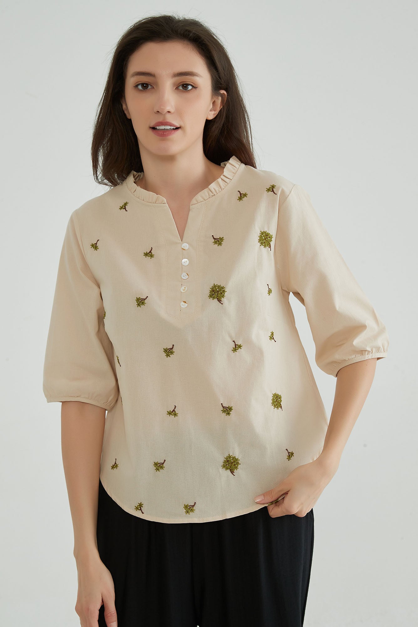 Rodeo Dust Women Embroidered Linen Blouse - Whisper Mint