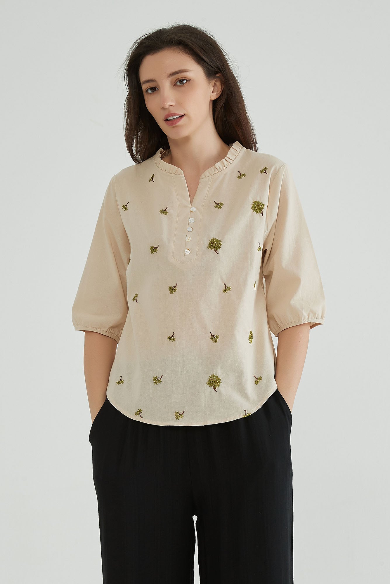 Rodeo Dust Women Embroidered Linen Blouse - Whisper Mint
