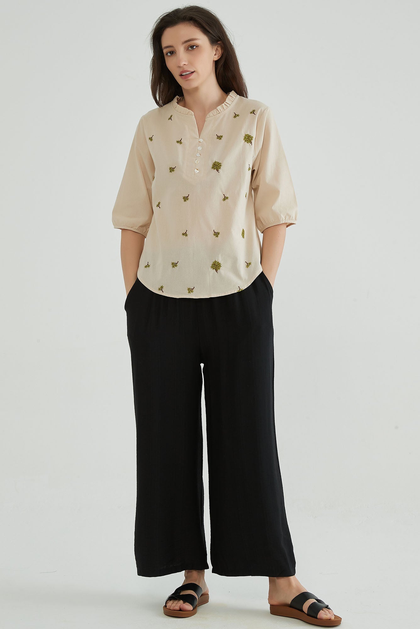 Rodeo Dust Women Embroidered Linen Blouse - Whisper Mint