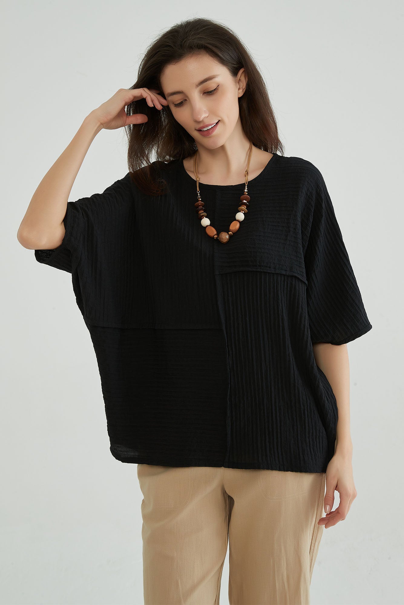 Smoky Black Batwing Sleeve Top - Whisper Mint