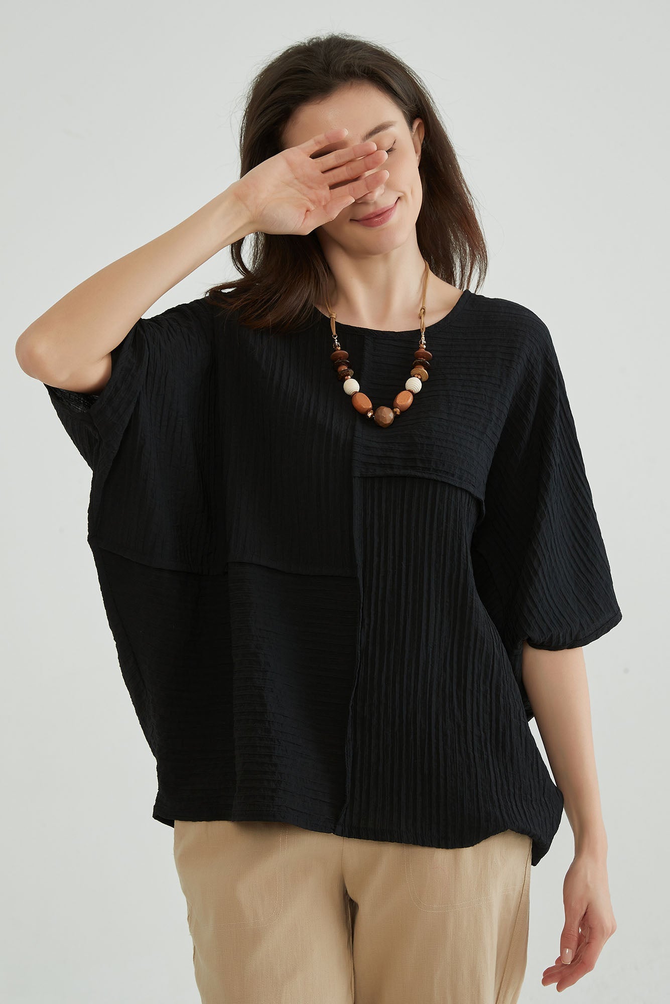 Smoky Black Batwing Sleeve Top - Whisper Mint