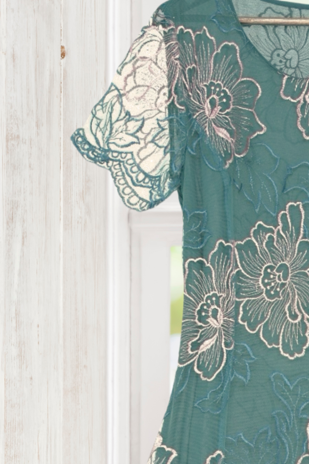 Caroline Teal Embroidered Midi Dress