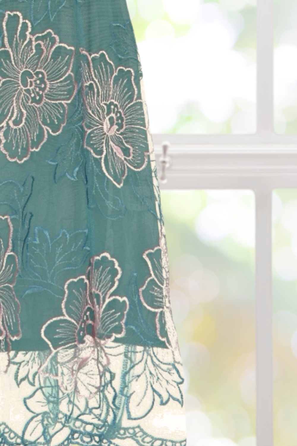 Caroline Teal Embroidered Midi Dress