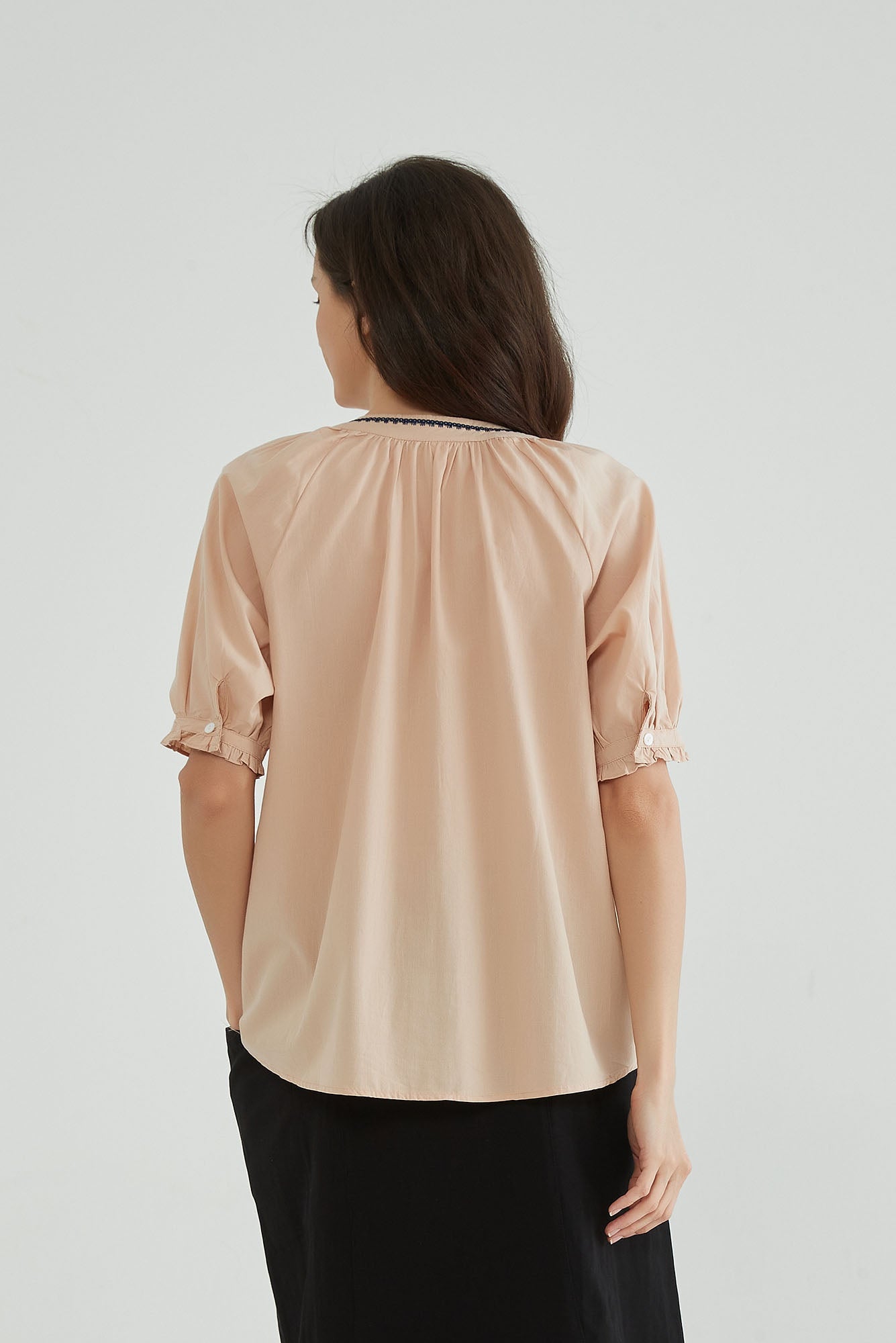 Toasted Almond Short Sleeves Embroidery Tunic - Whisper Mint