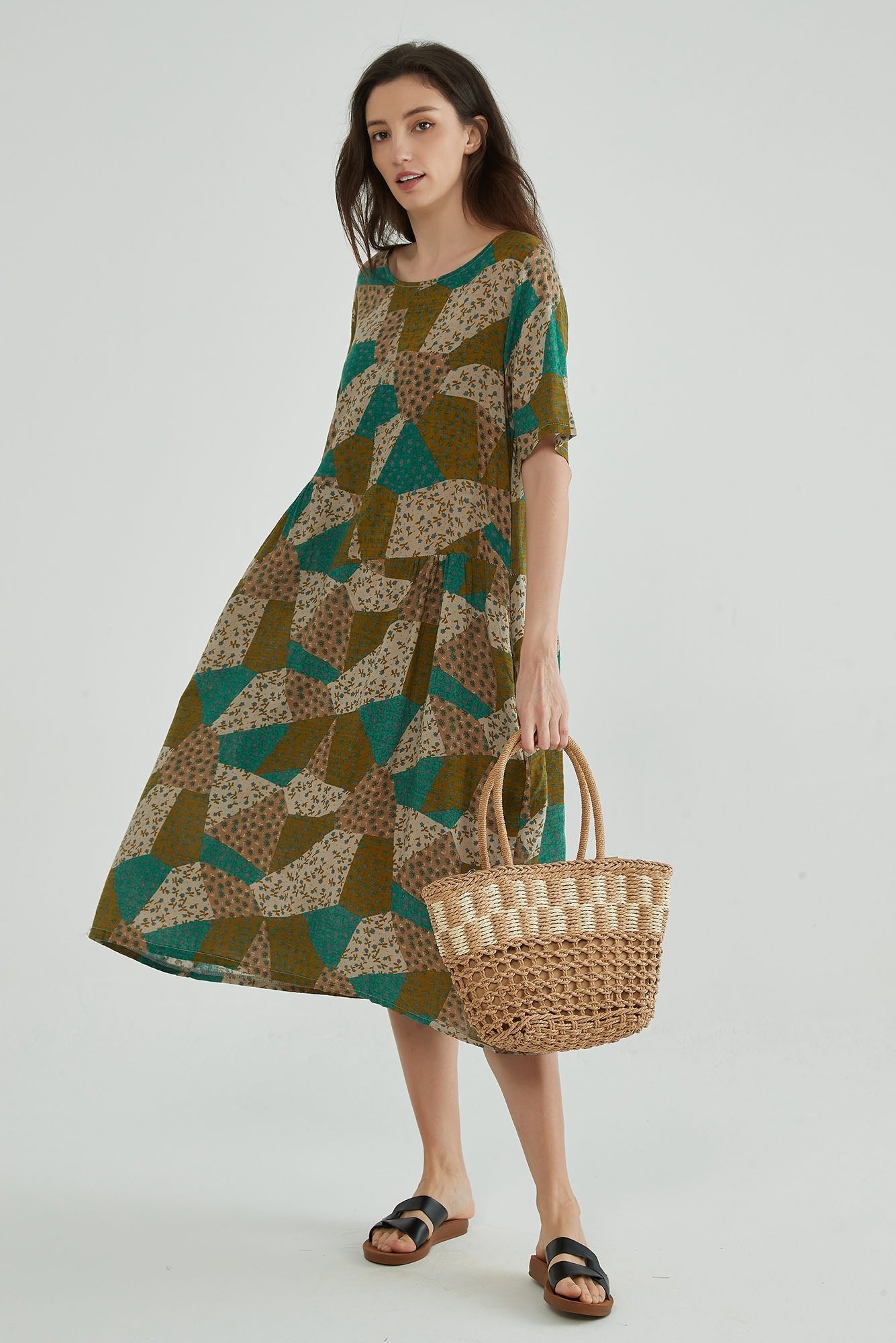 Vintage Garden Boho Cotton Dress - Whisper Mint