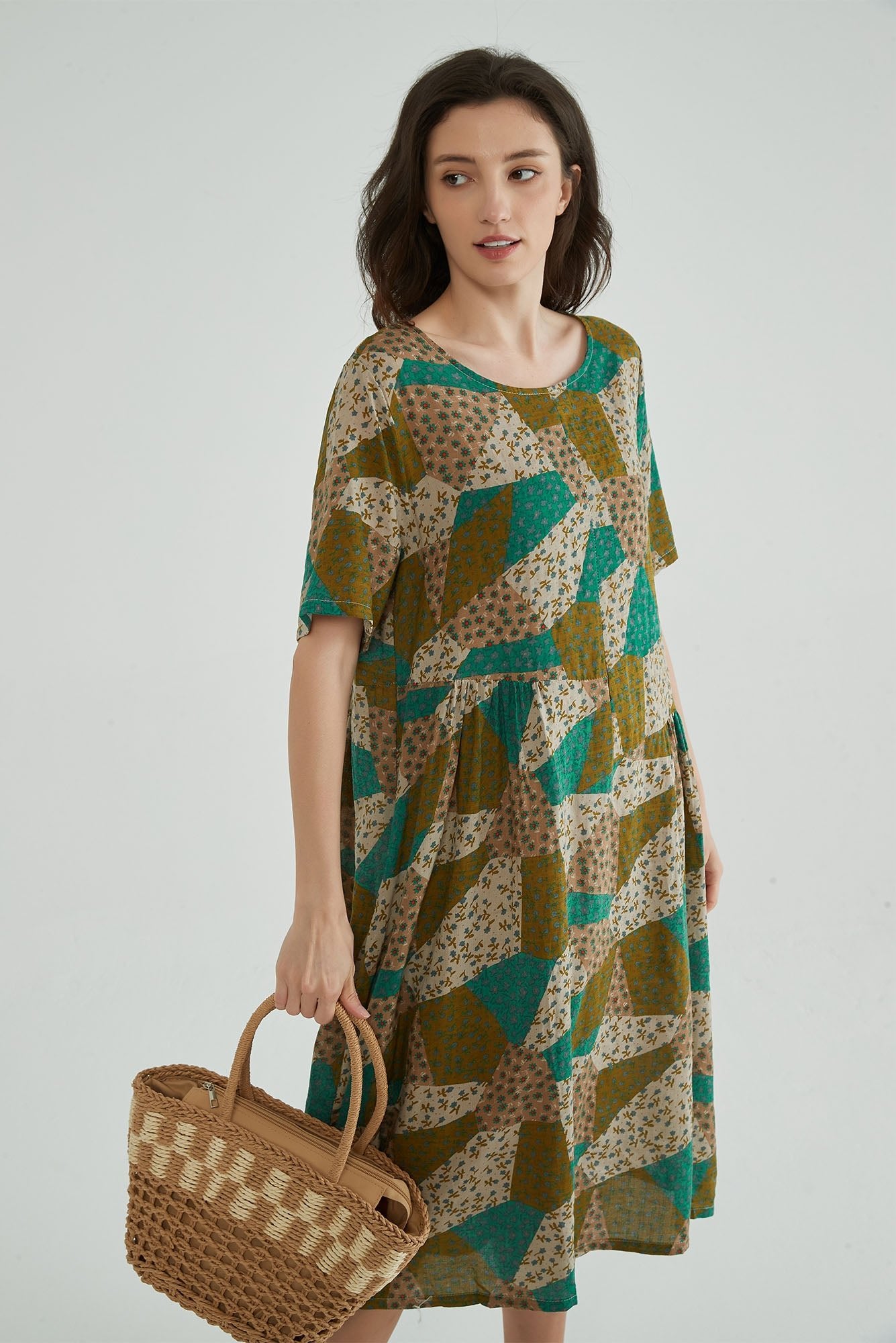 Vintage Garden Boho Cotton Dress - Whisper Mint