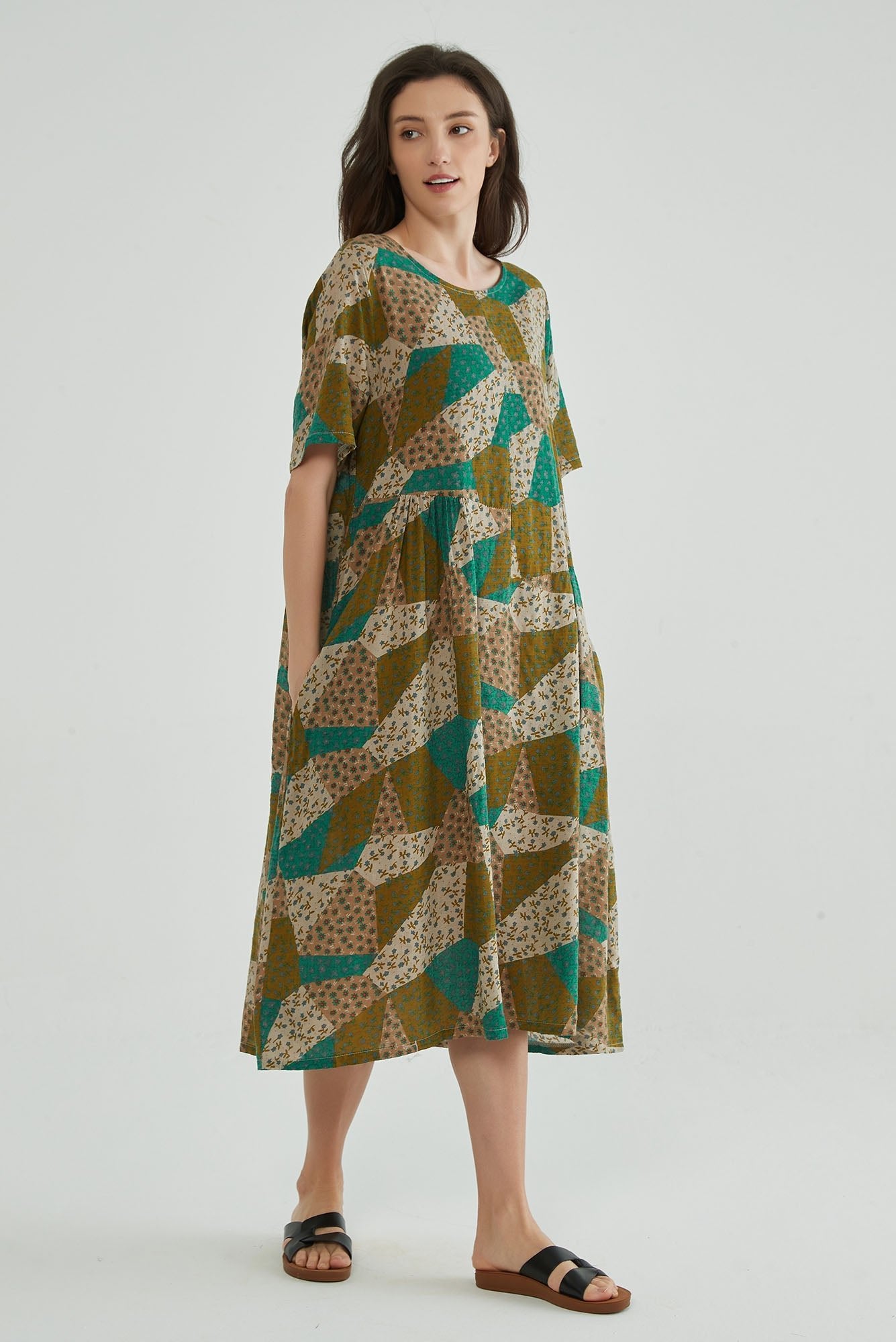 Vintage Garden Boho Cotton Dress - Whisper Mint