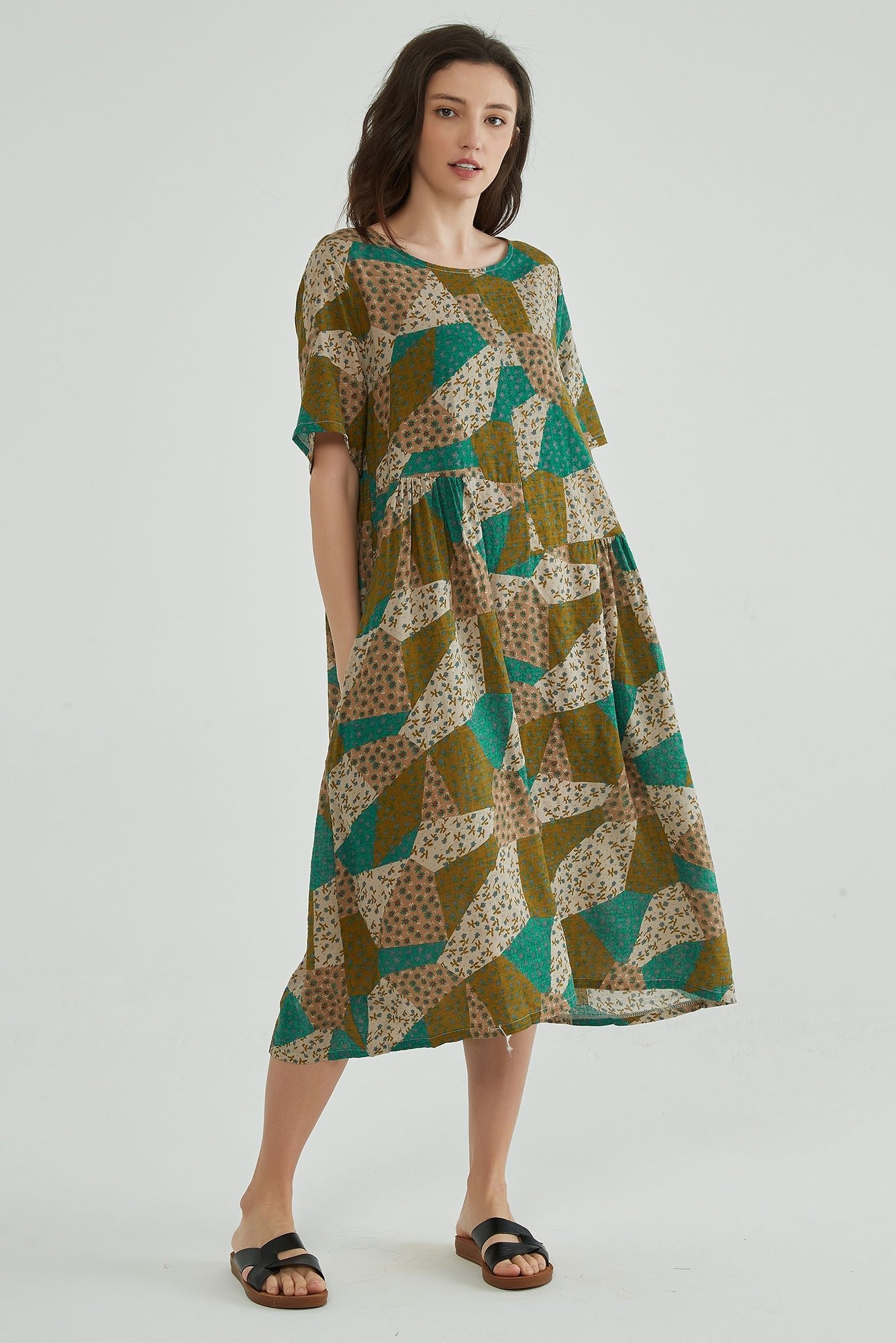 Vintage Garden Boho Cotton Dress - Whisper Mint