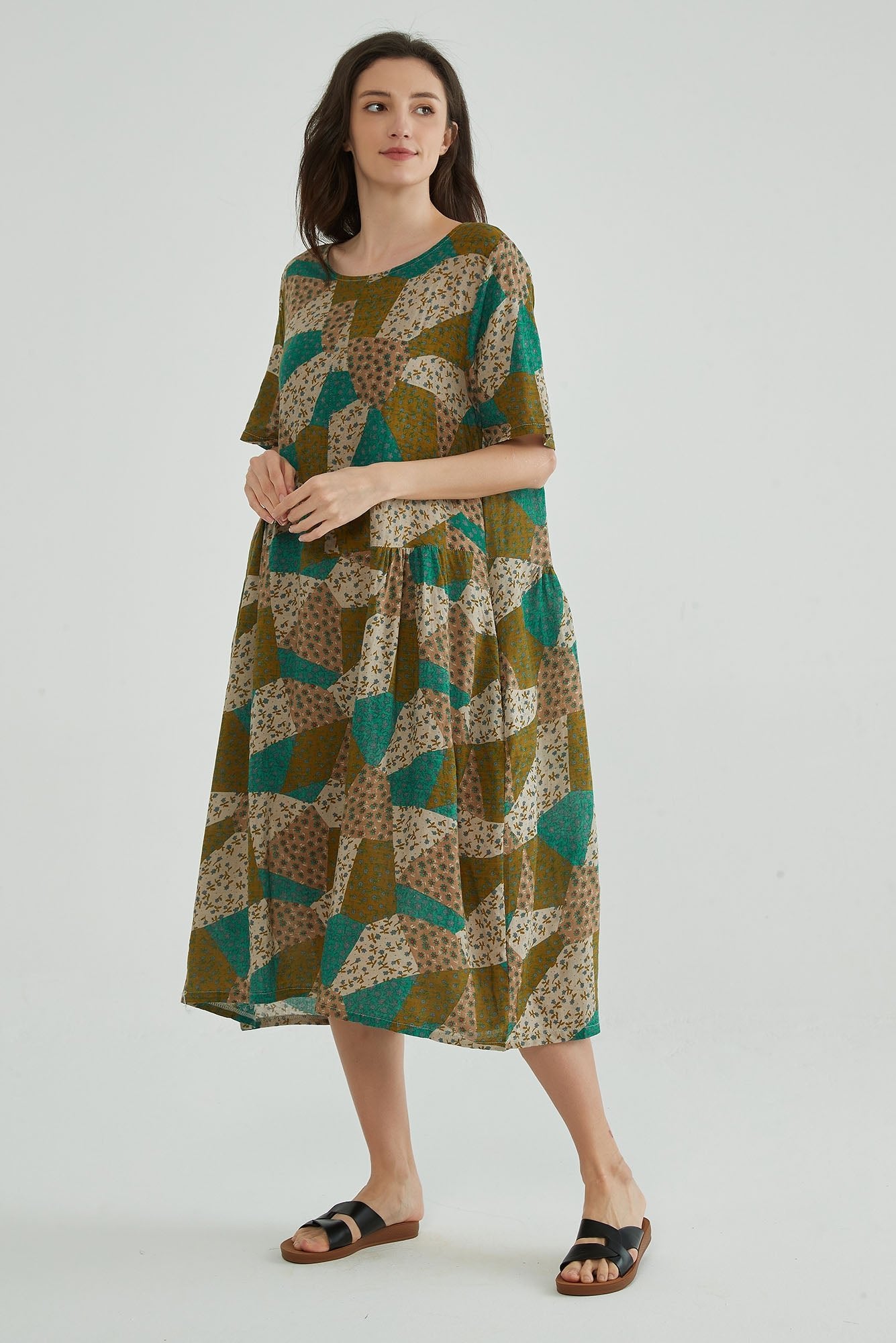 Vintage Garden Boho Cotton Dress - Whisper Mint