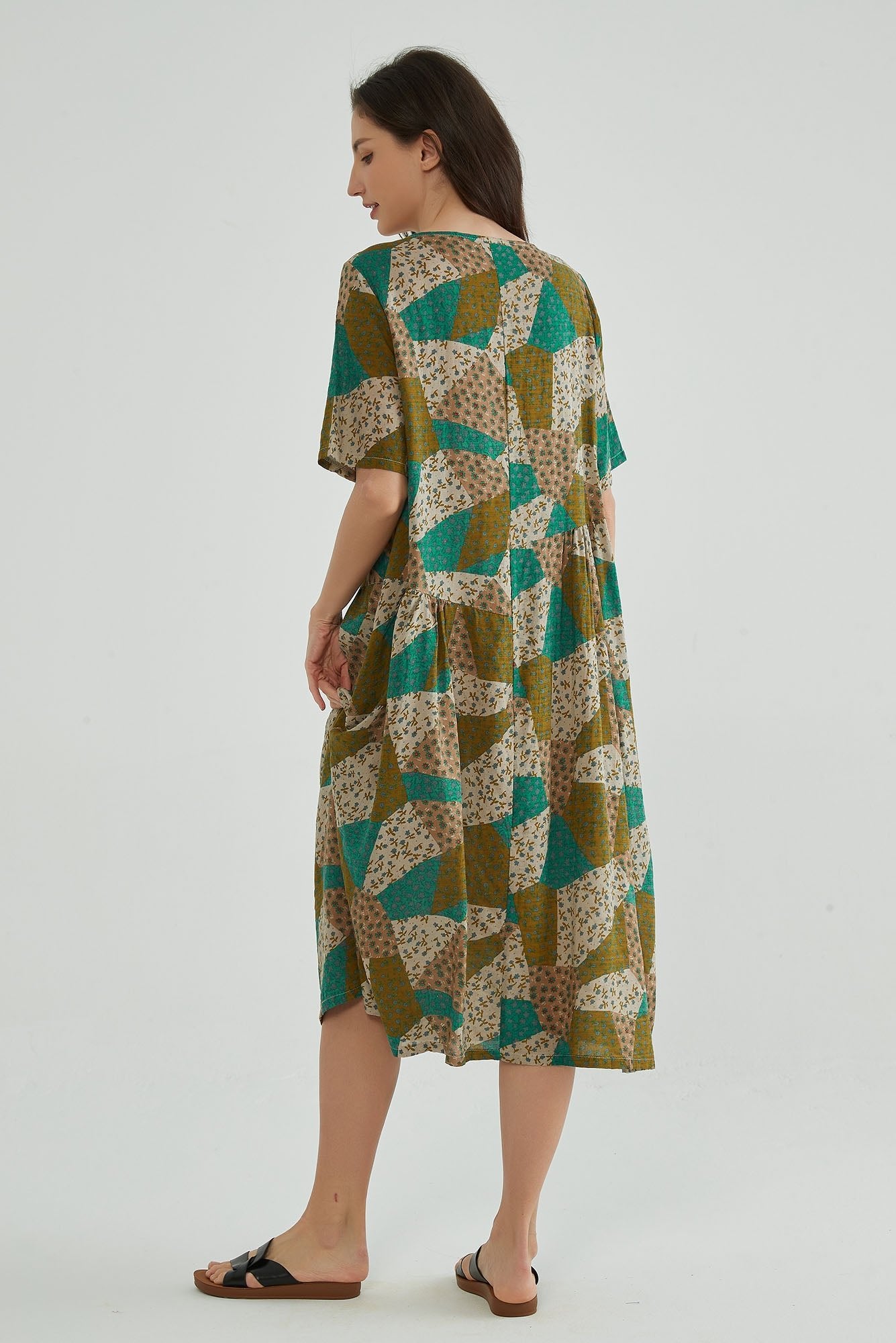 Vintage Garden Boho Cotton Dress - Whisper Mint