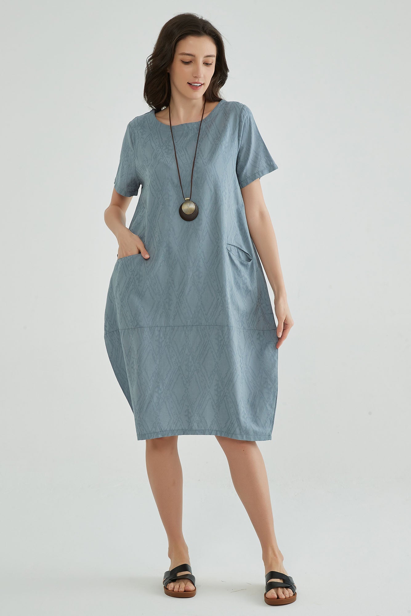Windy Blue Jaquard Summer Dresses for Mature Ladies - Whisper Mint