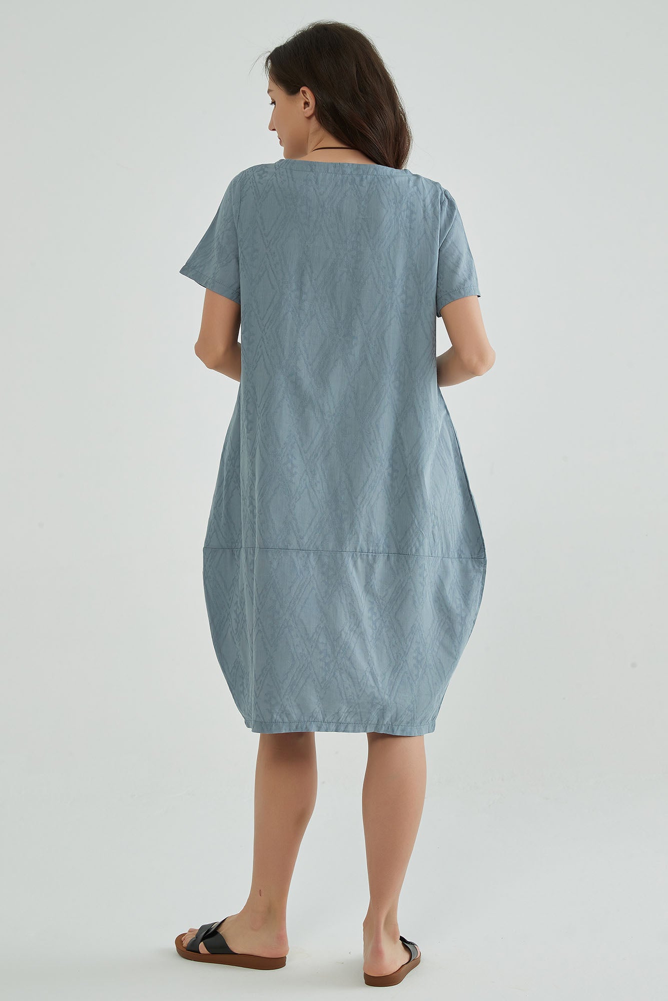 Windy Blue Jaquard Summer Dresses for Mature Ladies - Whisper Mint