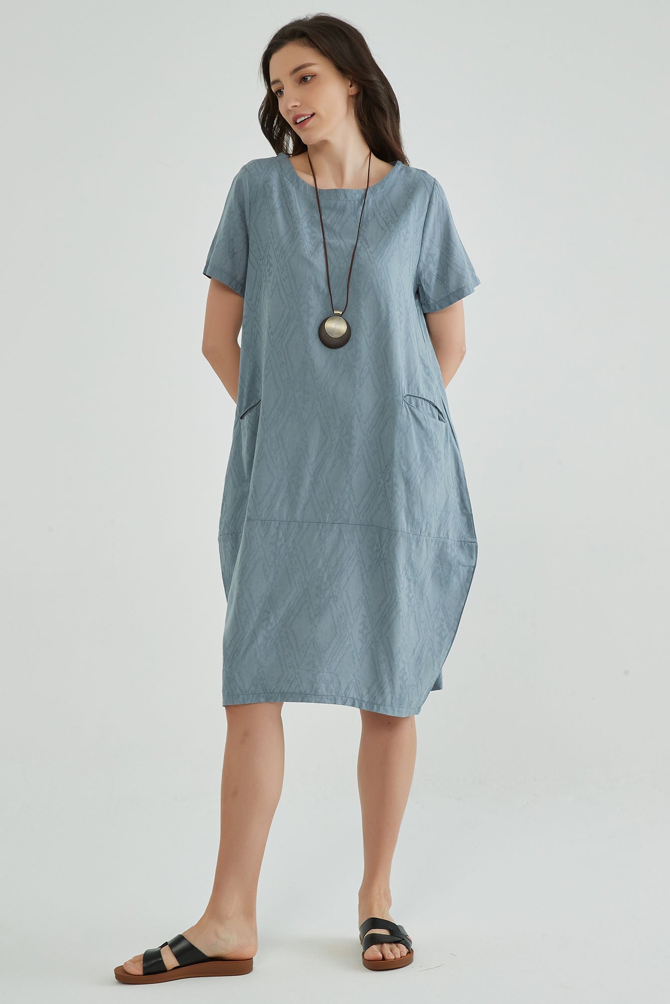 Windy Blue Jaquard Summer Dresses for Mature Ladies - Whisper Mint