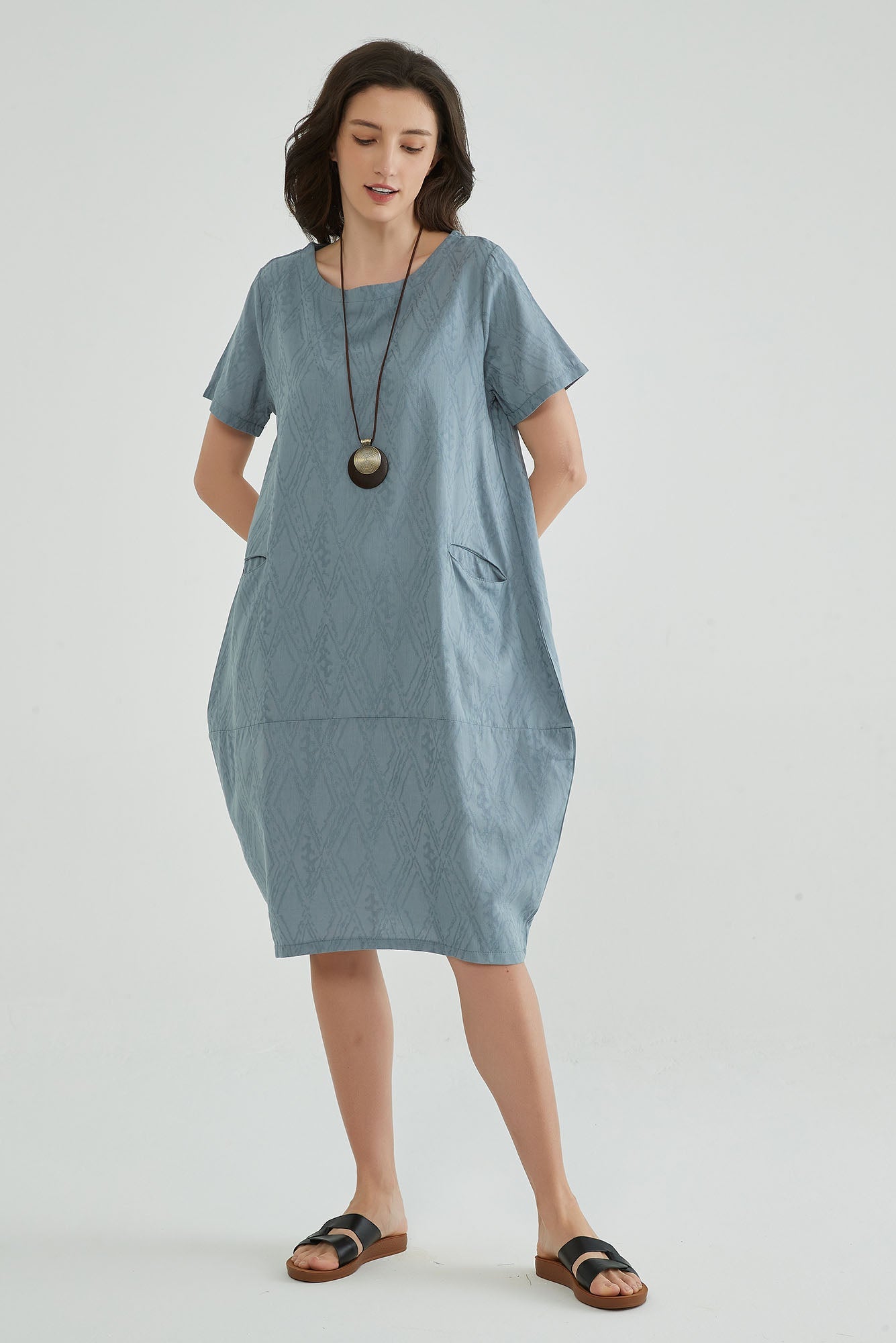 Windy Blue Jaquard Summer Dresses for Mature Ladies - Whisper Mint