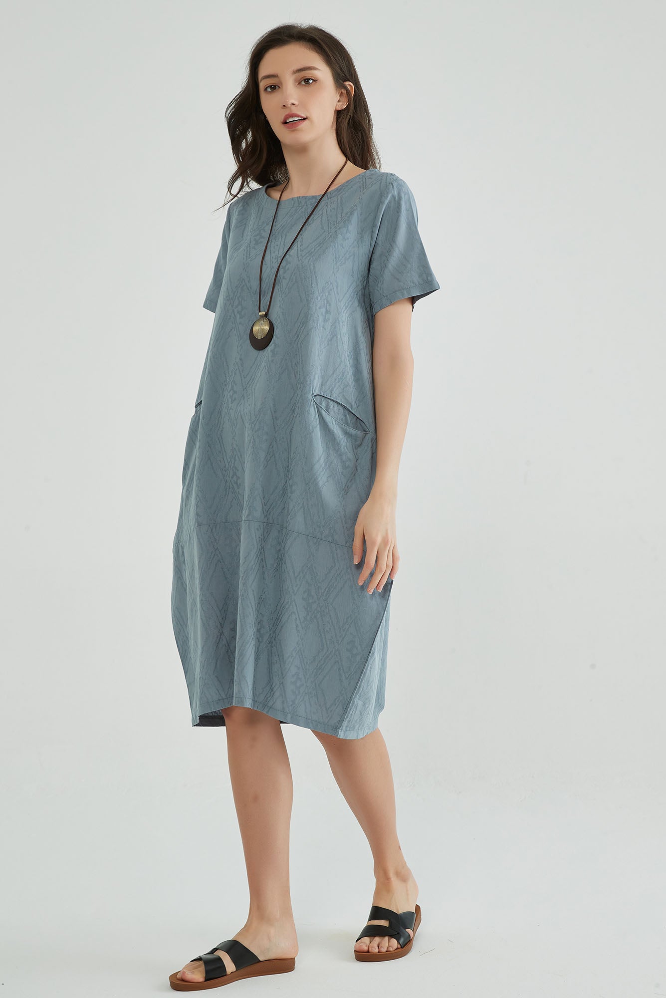 Windy Blue Jaquard Summer Dresses for Mature Ladies - Whisper Mint