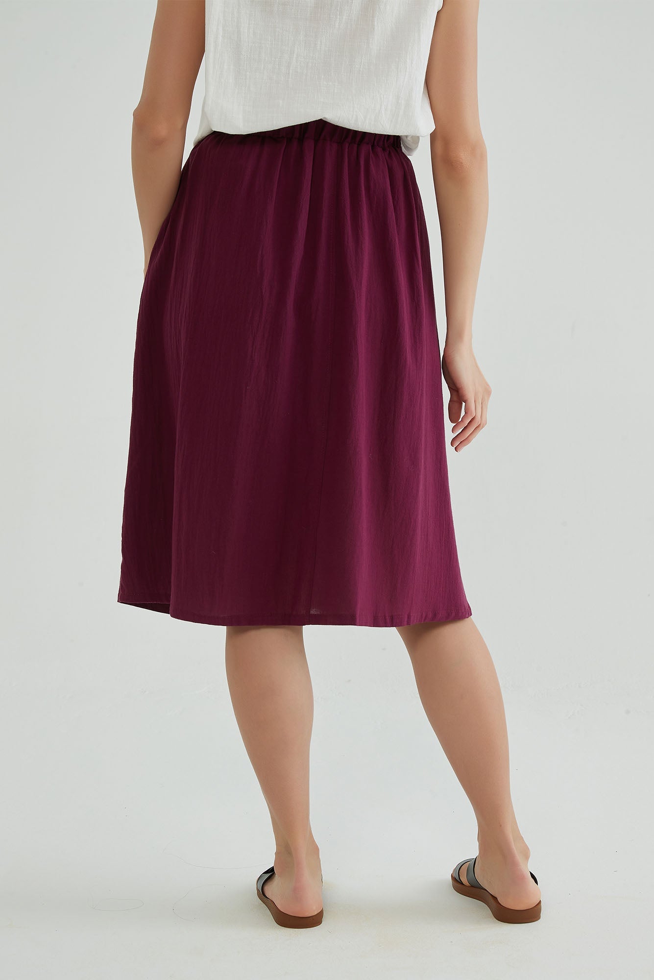 Wine Berry A Line Cotton Linen Skirt - Whisper Mint