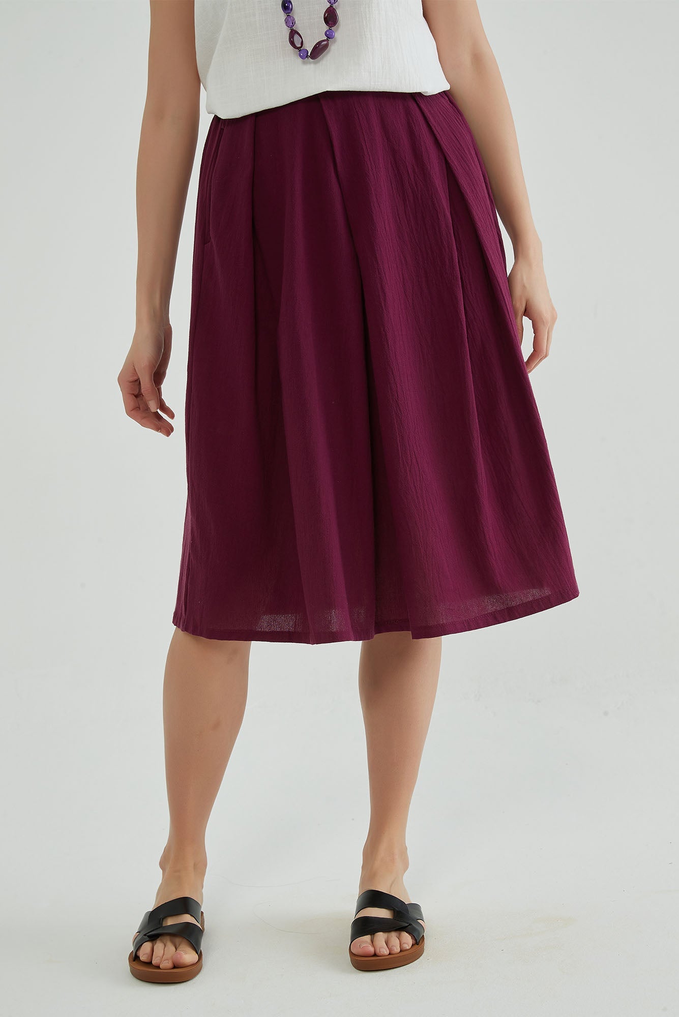 Wine Berry A Line Cotton Linen Skirt - Whisper Mint
