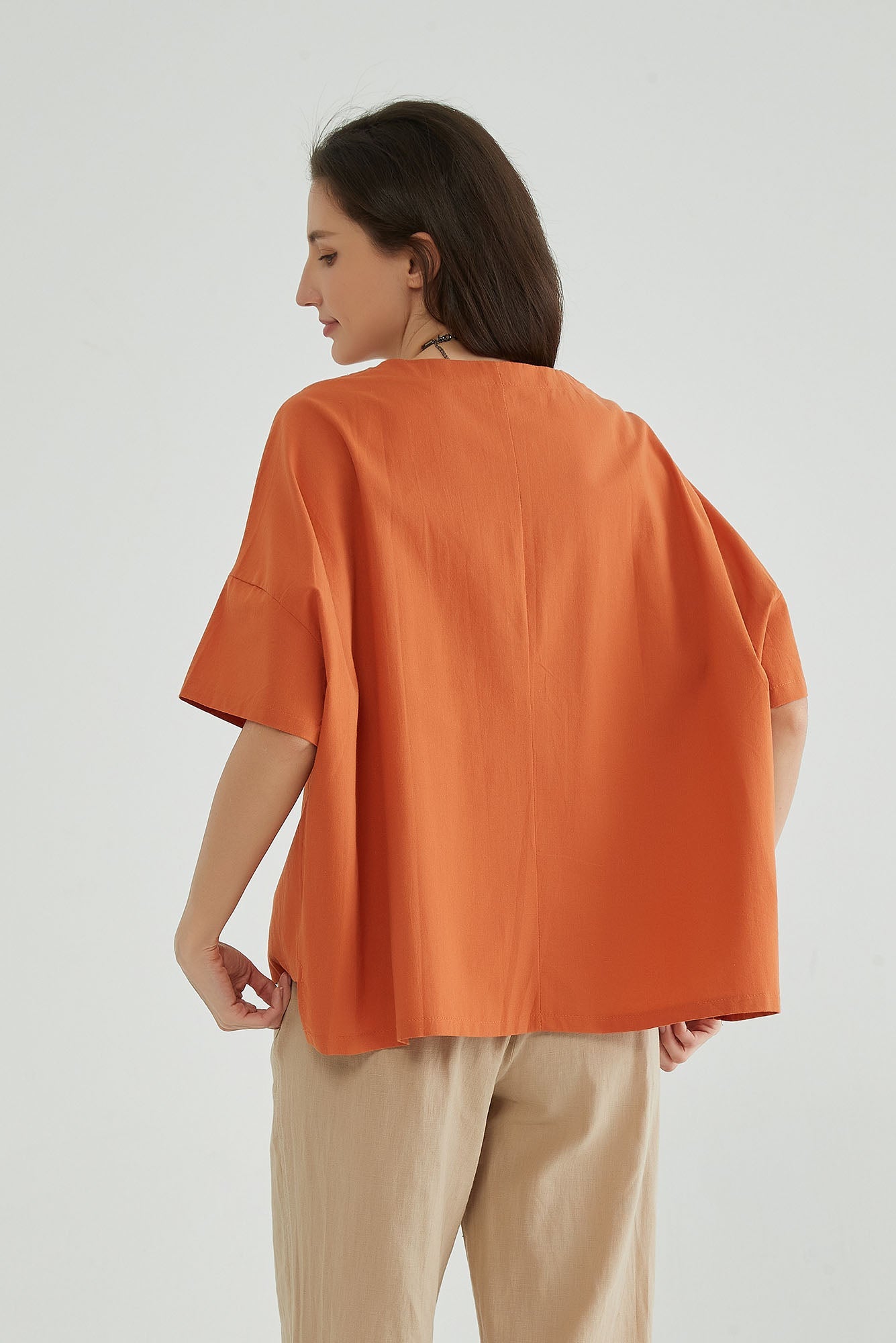 Women Oversize Floral Linen Blouse - Whisper Mint