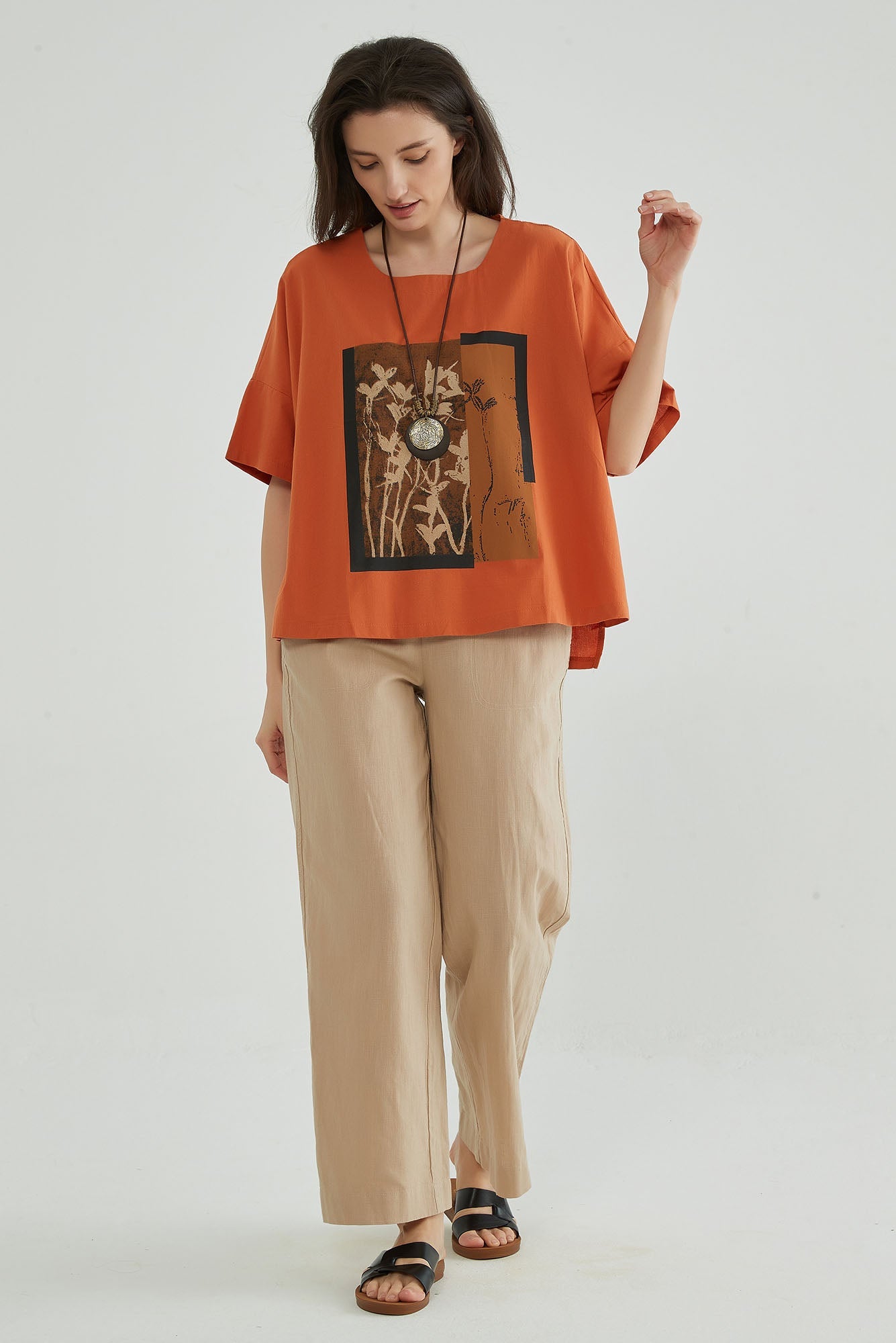 Women Oversize Floral Linen Blouse - Whisper Mint