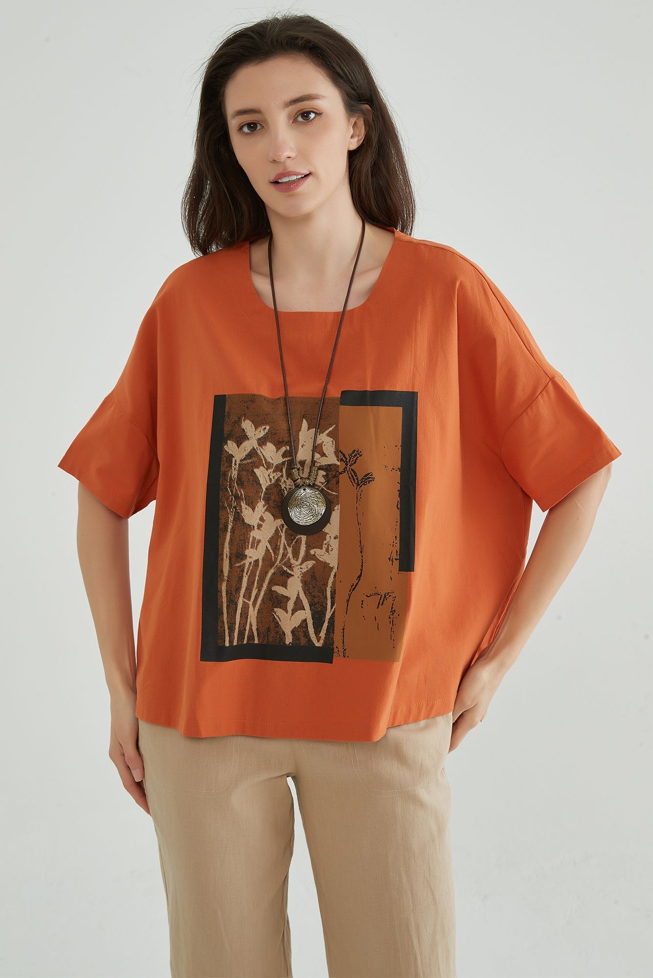 Women Oversize Floral Linen Blouse - Whisper Mint