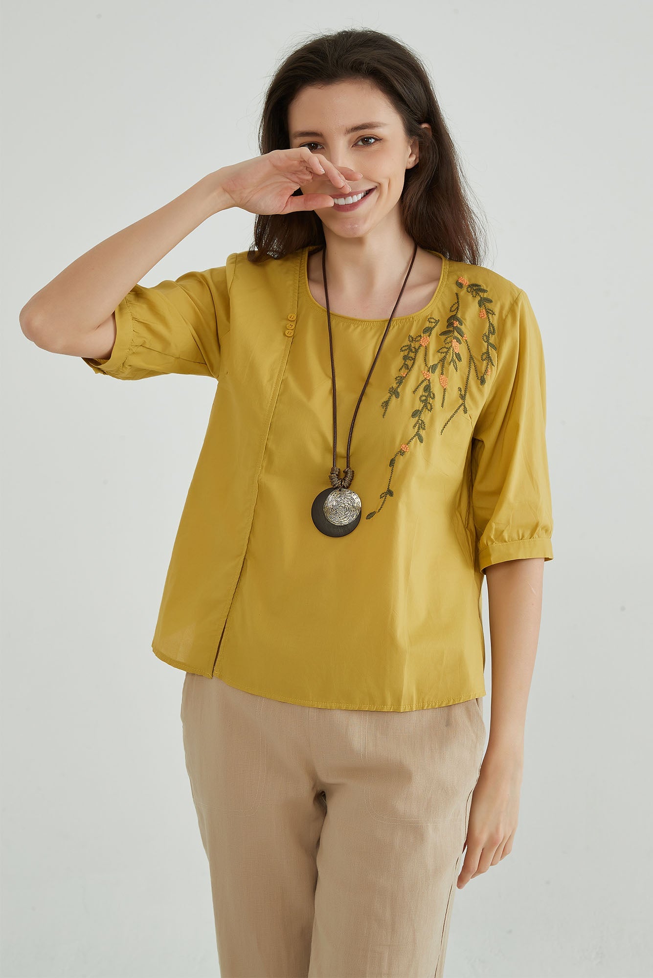 Yellow Embroidery Blouse - Whisper Mint