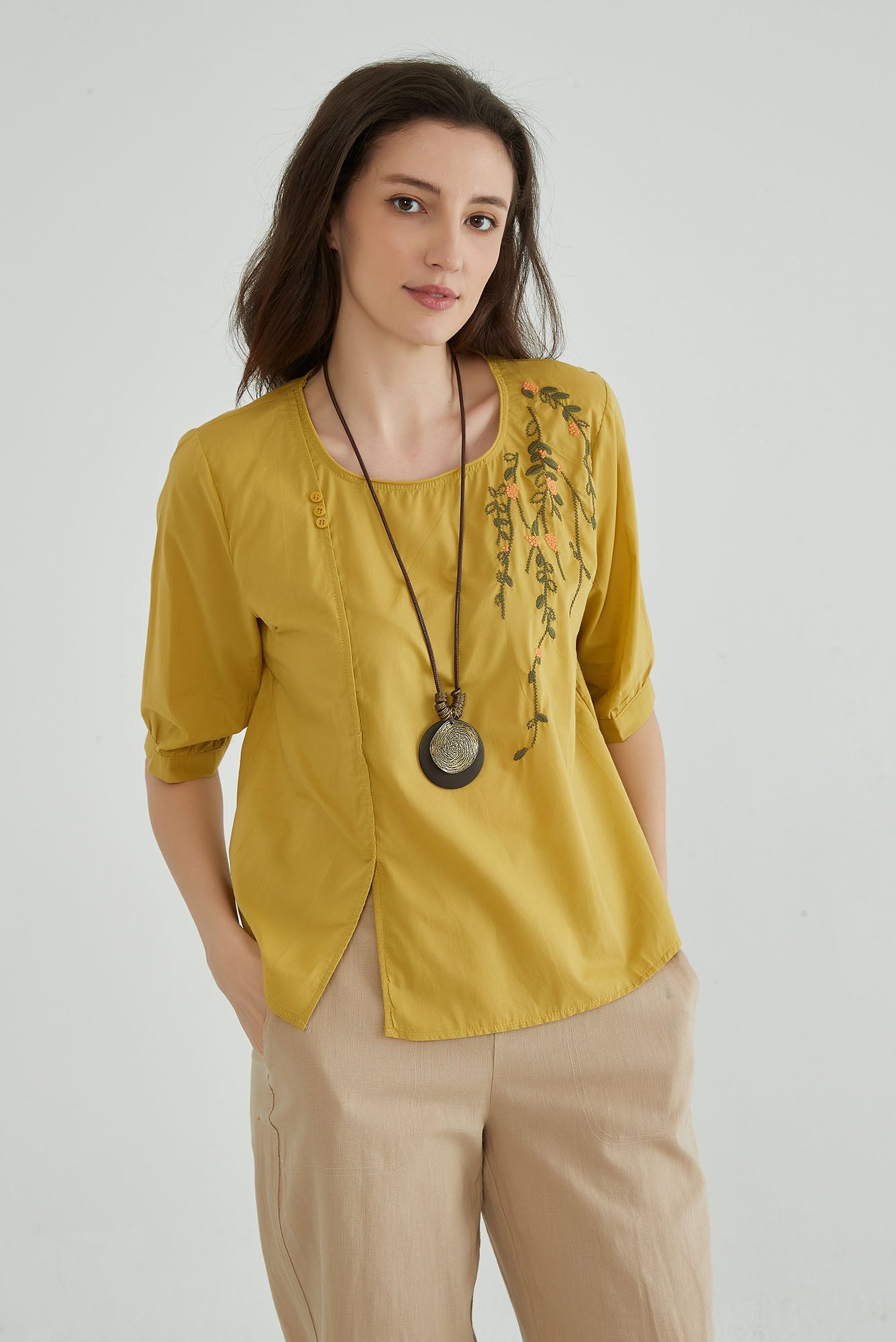 Yellow Embroidery Blouse - Whisper Mint
