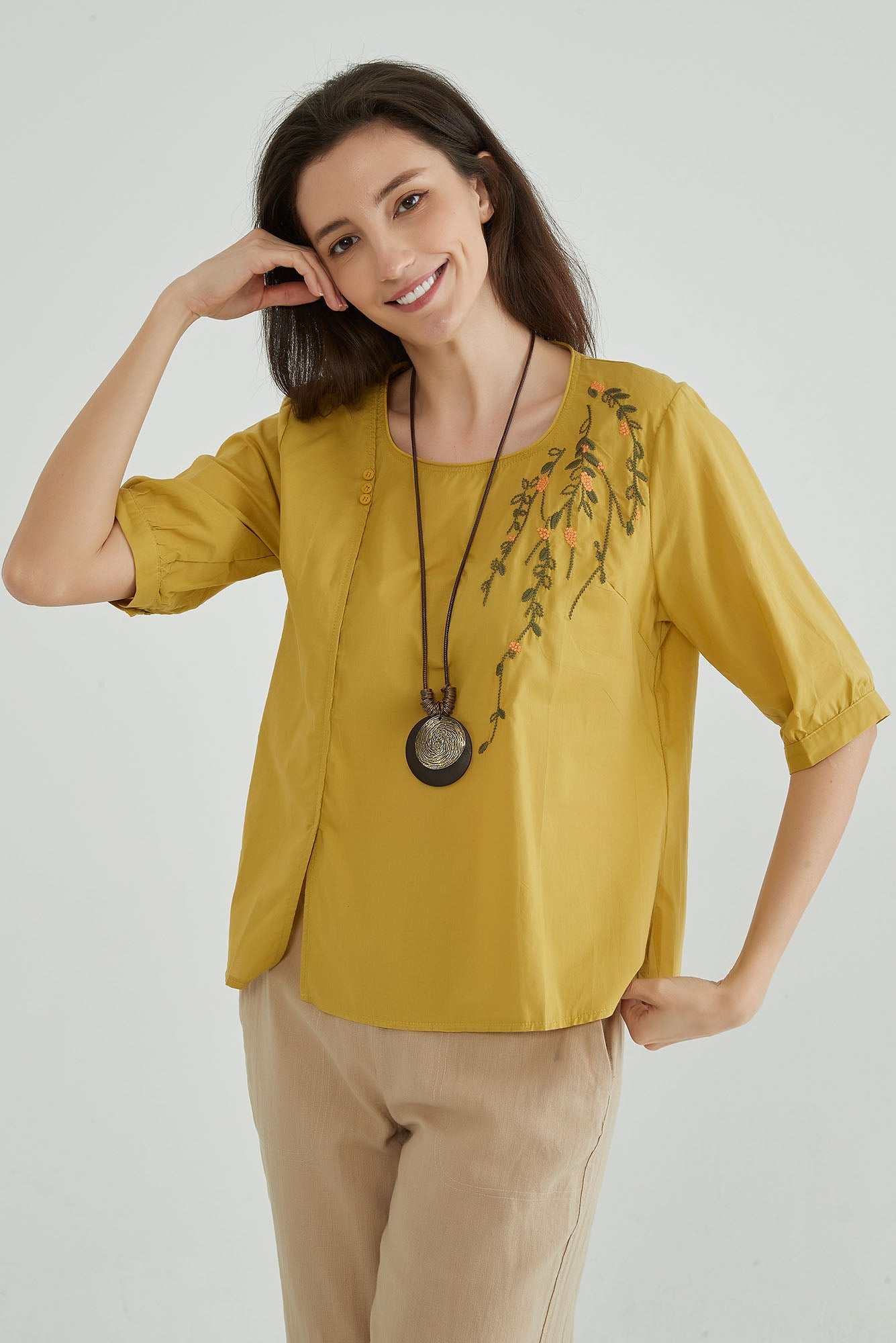 Yellow Embroidery Blouse - Whisper Mint