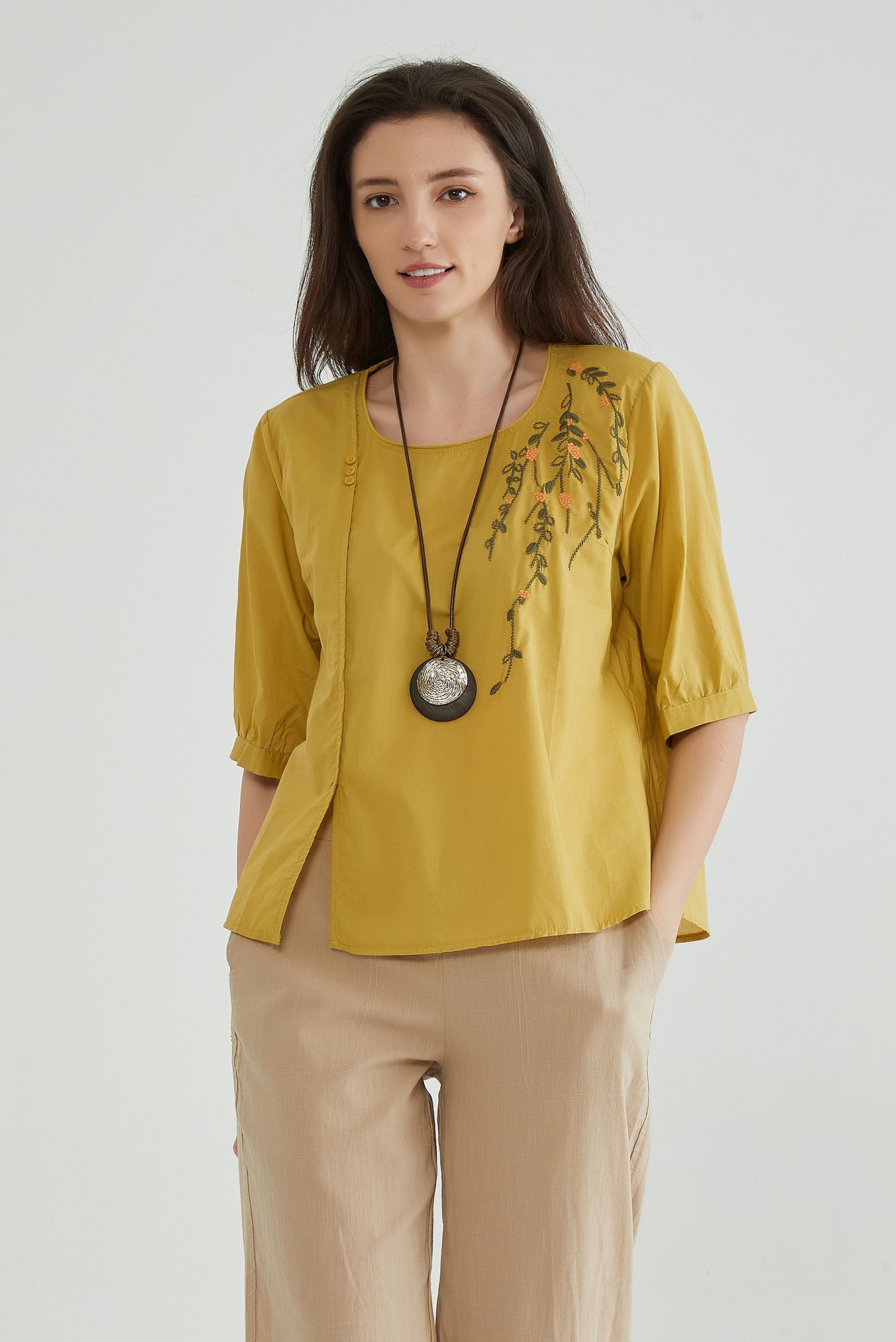 Yellow Embroidery Blouse - Whisper Mint