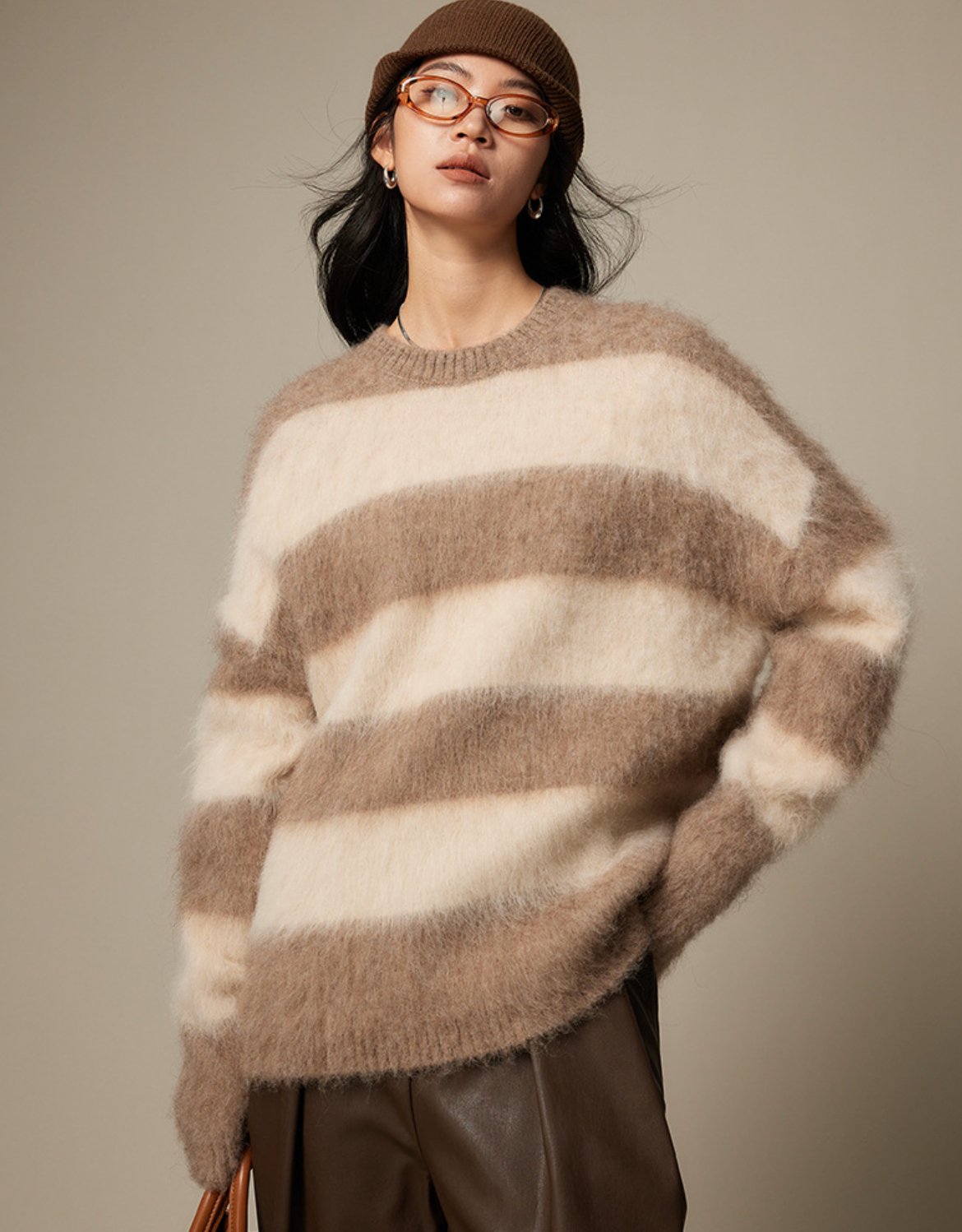 Alpaca Fluffy Striped Pullovers - Whisper Mint