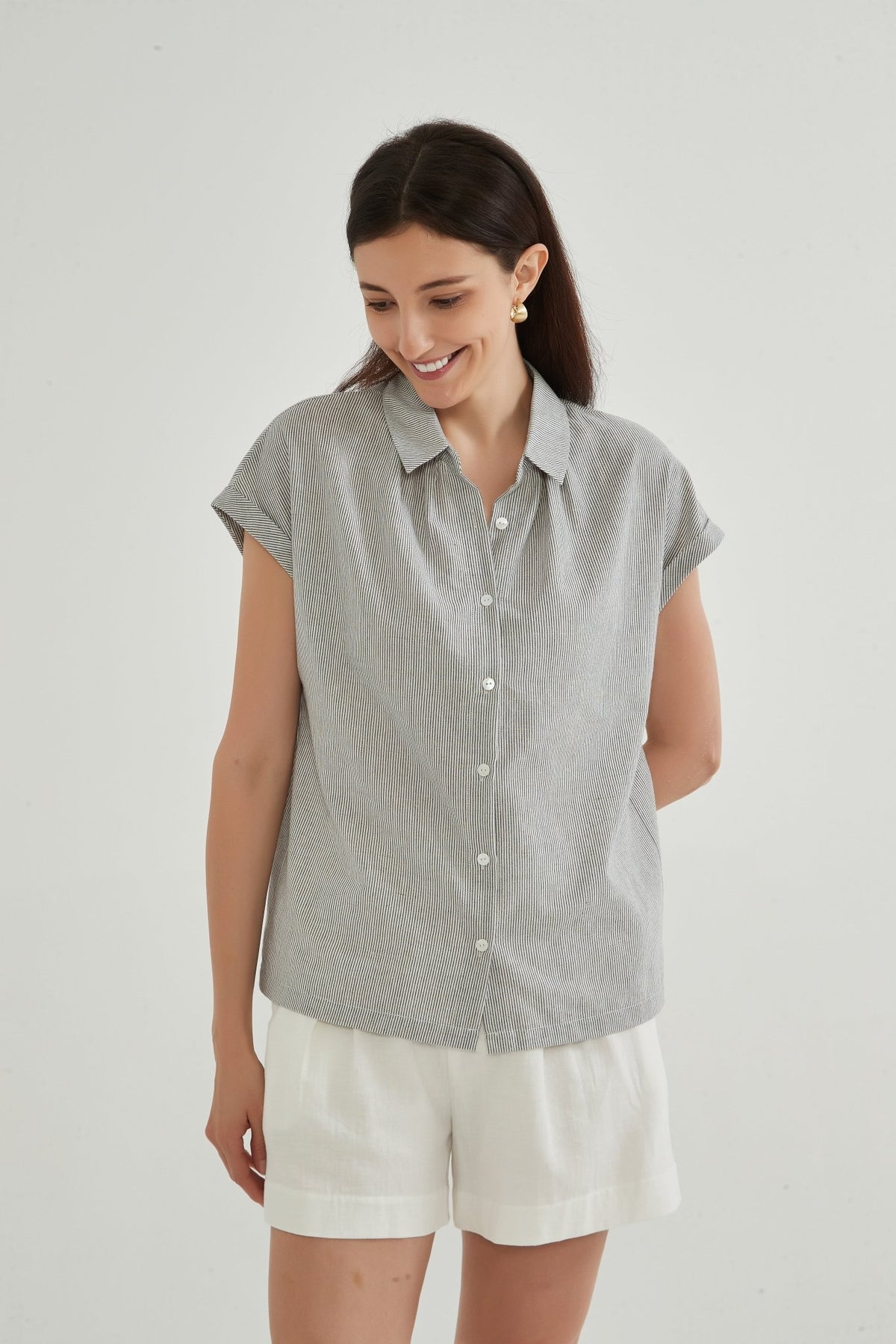Clio Cap Sleeve Shirt - Whisper Mint