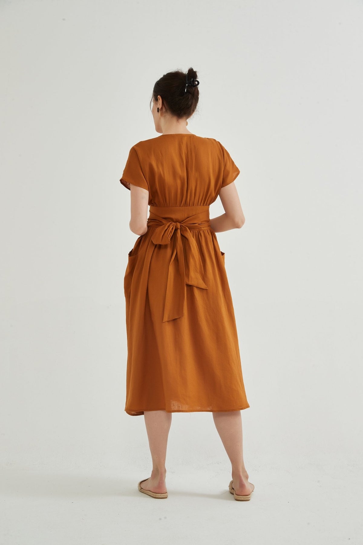 Fiona 100% Linen Wrap Side Tie Dress - Whisper Mint