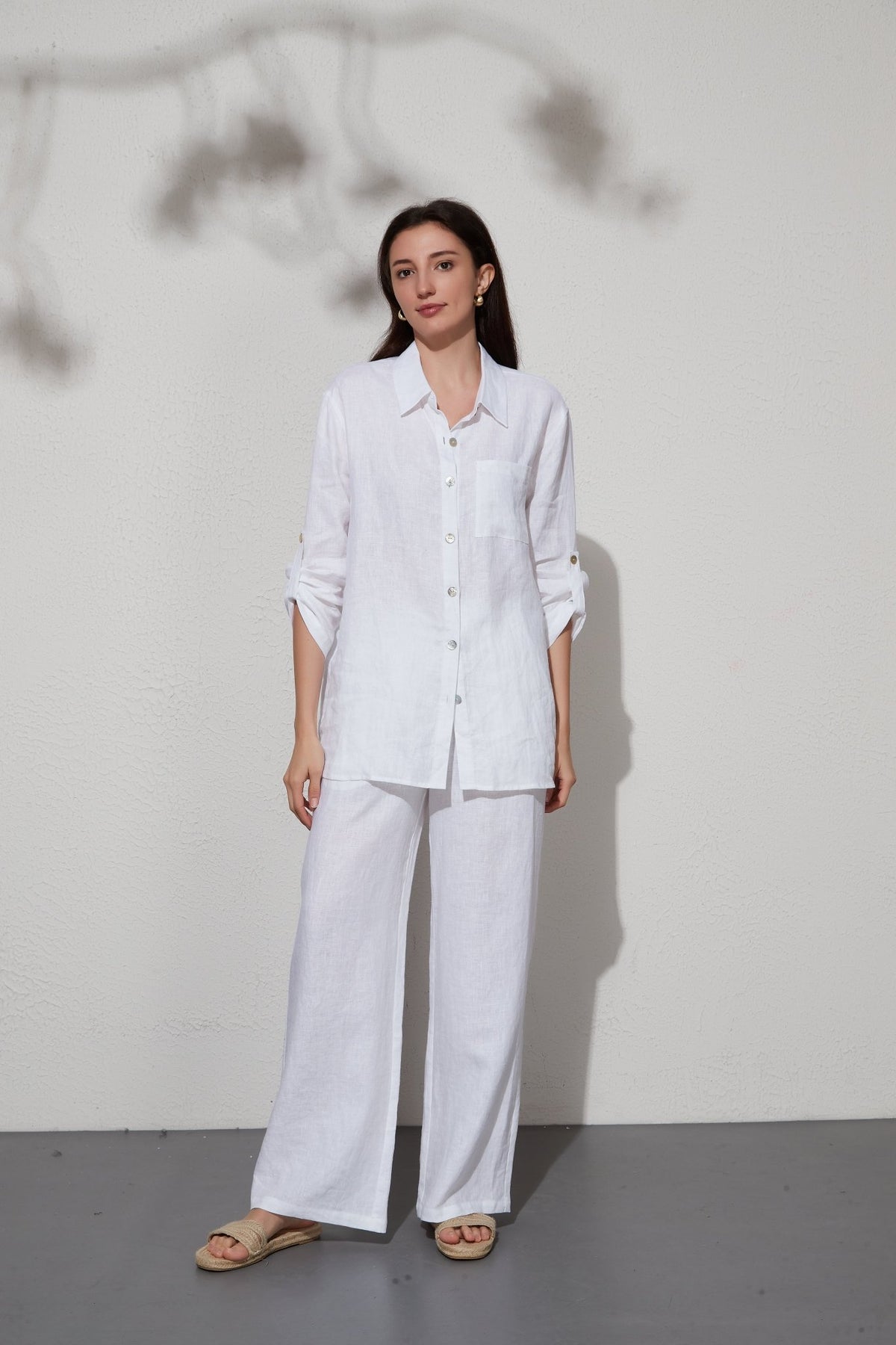 Gia 100% Linen Oversized Shirt and Pants Set - Whisper Mint