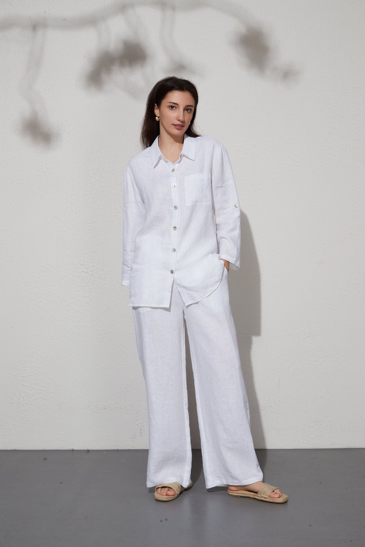 Gia 100% Linen Oversized Shirt and Pants Set - Whisper Mint