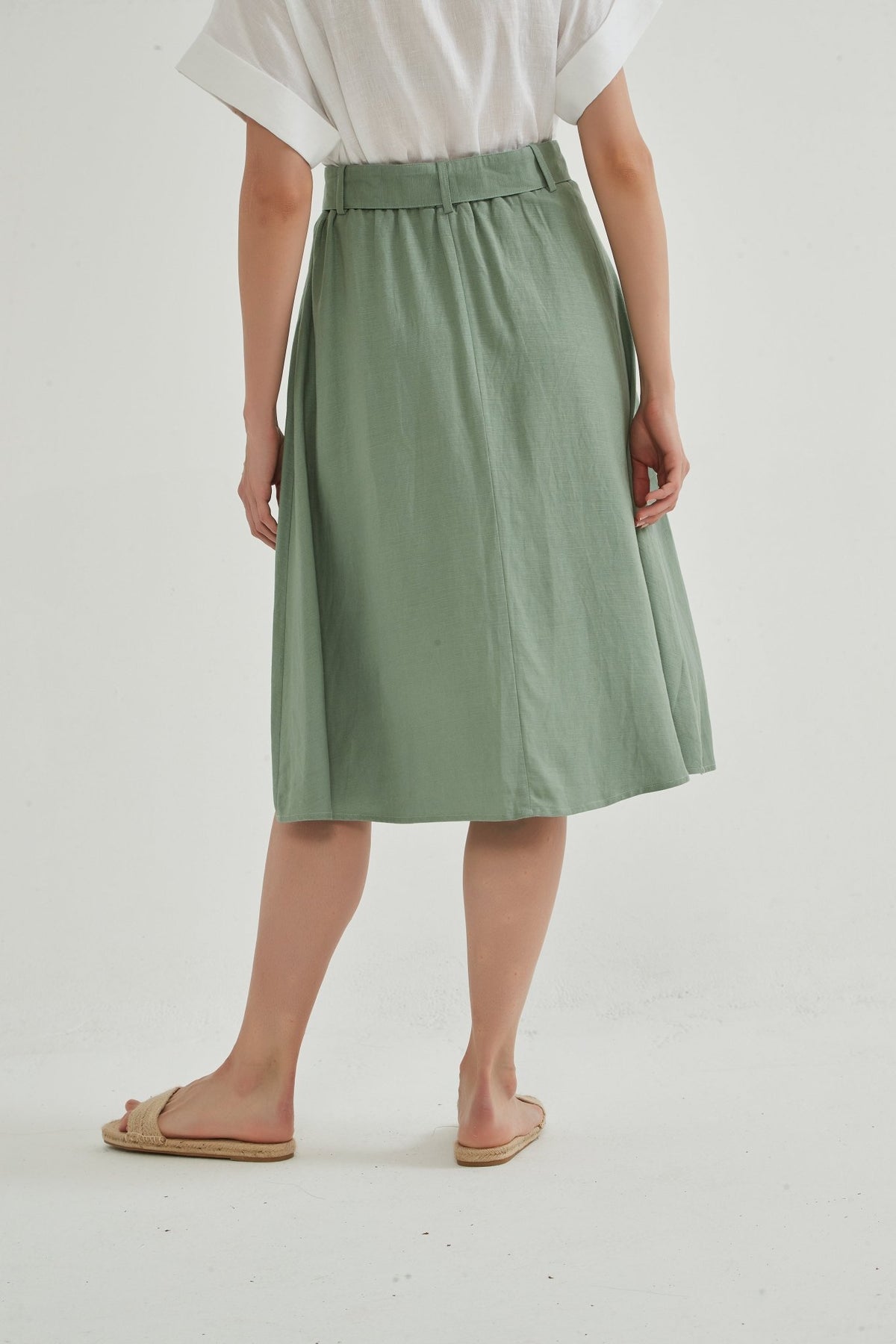 Ivy Belted Midi Skirt - Whisper Mint