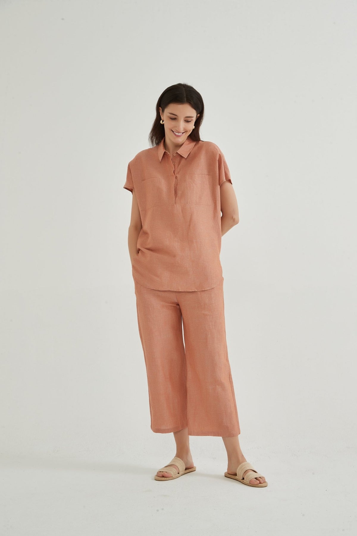 Megan Cap Sleeve Shirt and Pants Set - Whisper Mint