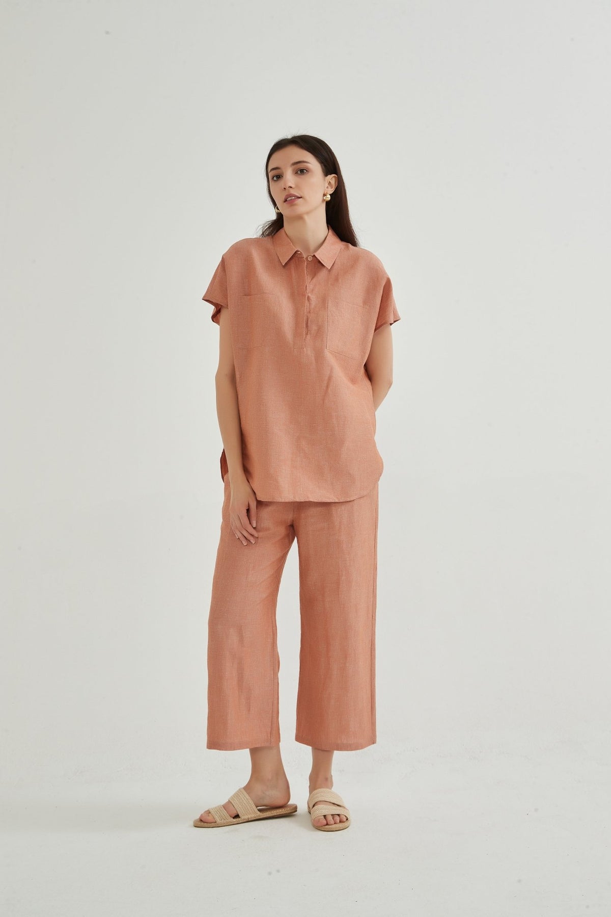Megan Cap Sleeve Shirt and Pants Set - Whisper Mint