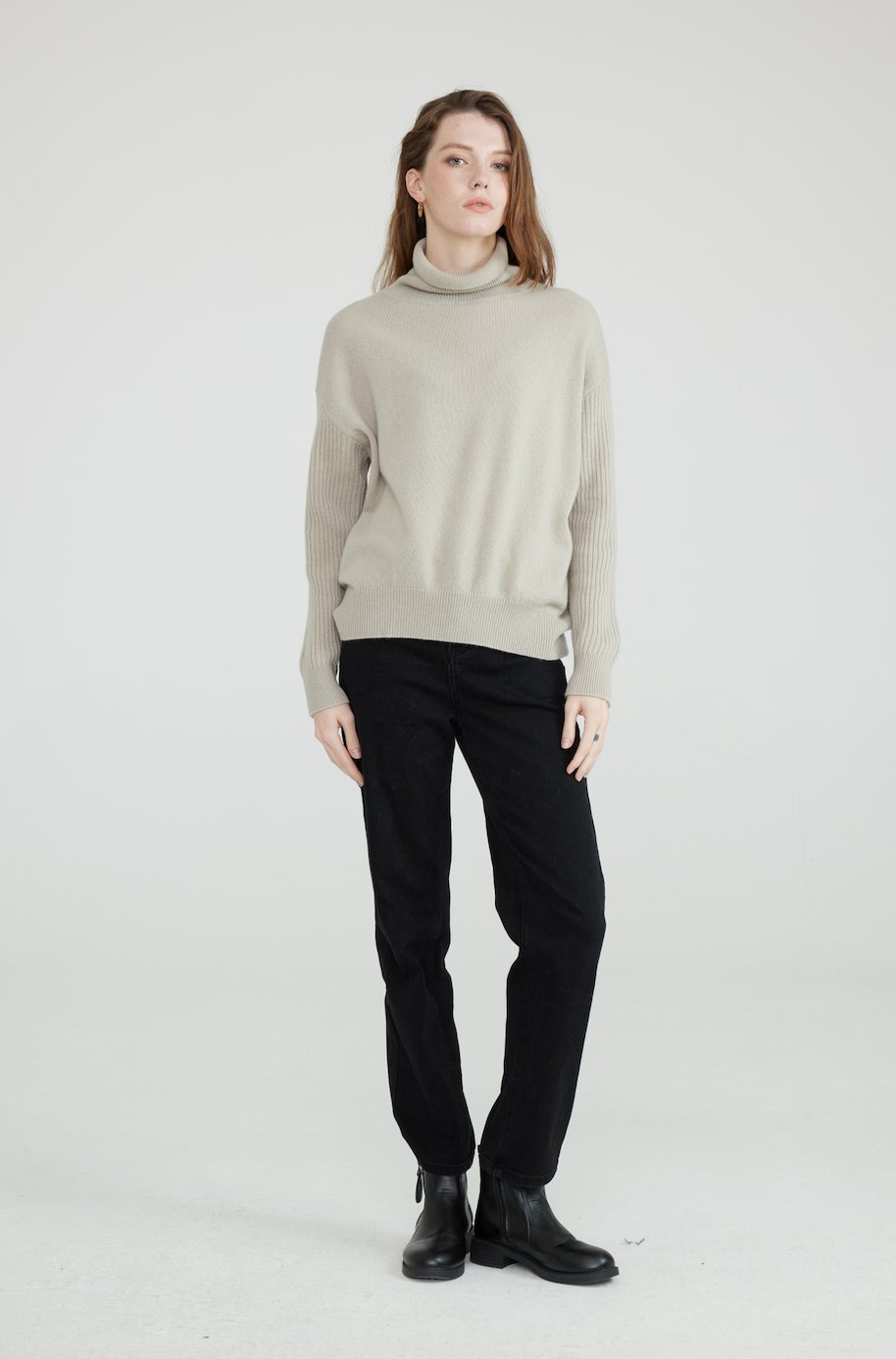 Mia 100% Wool Turtleneck Drop Shoulder Sweater - Whisper Mint