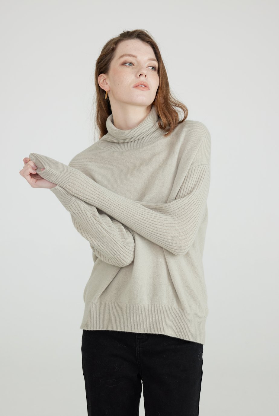 Mia 100% Wool Turtleneck Drop Shoulder Sweater - Whisper Mint
