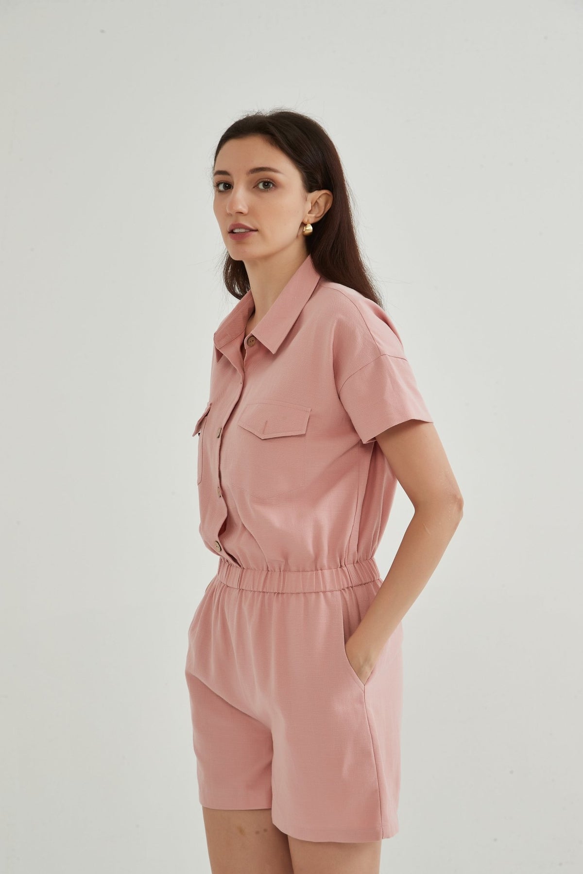 Pre-order Jane Cap Sleeve Pink Color Jumpsuit - Whisper Mint