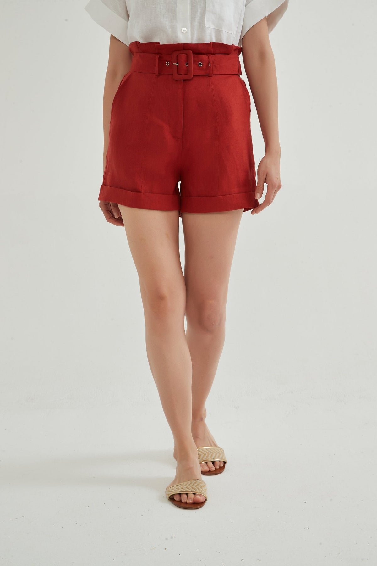 Pre-Order Natalie Belted 100% Linen Shorts - Whisper Mint
