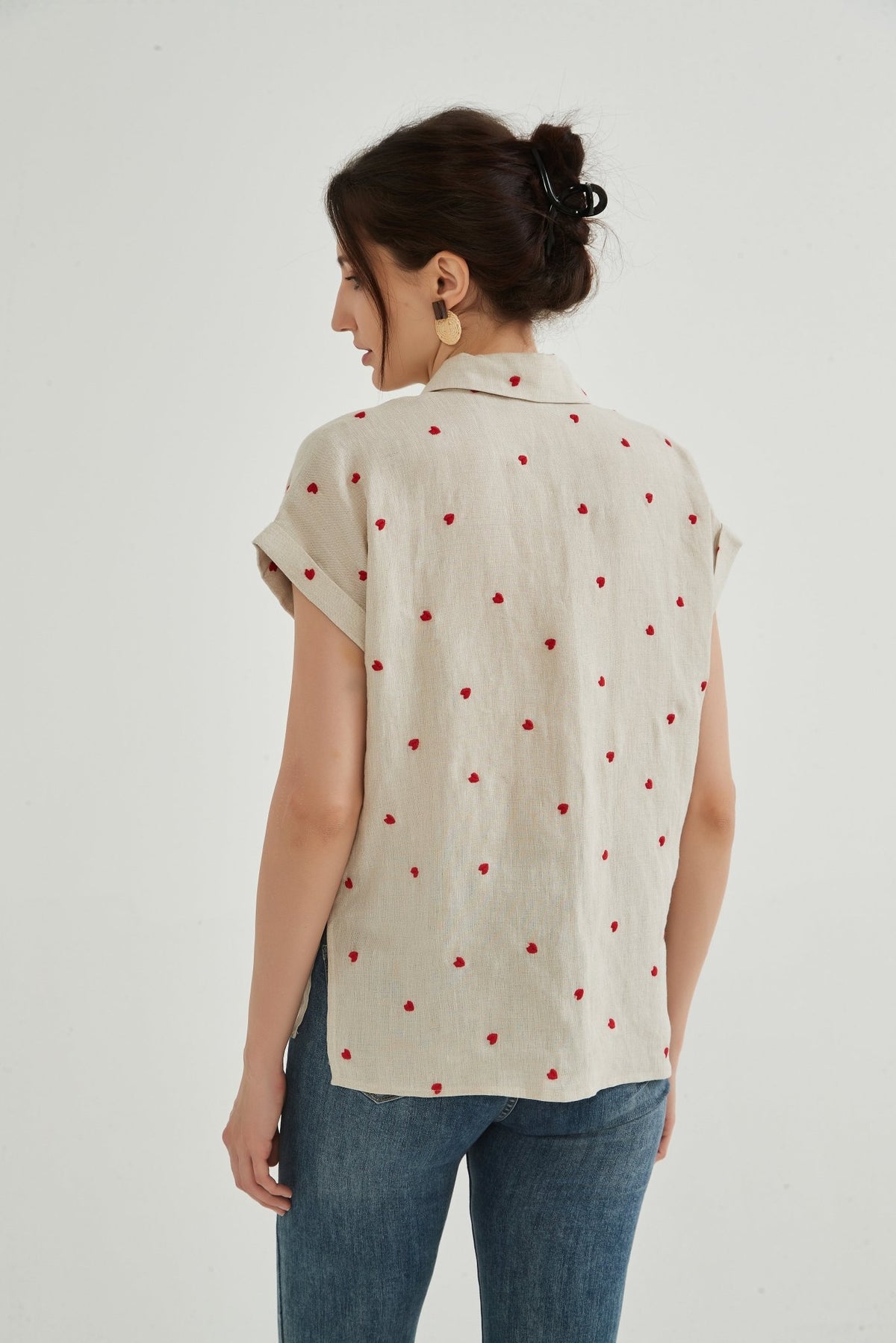 Pre-order Xandra 100% Linen Embroidery Heart Shirt - Whisper Mint