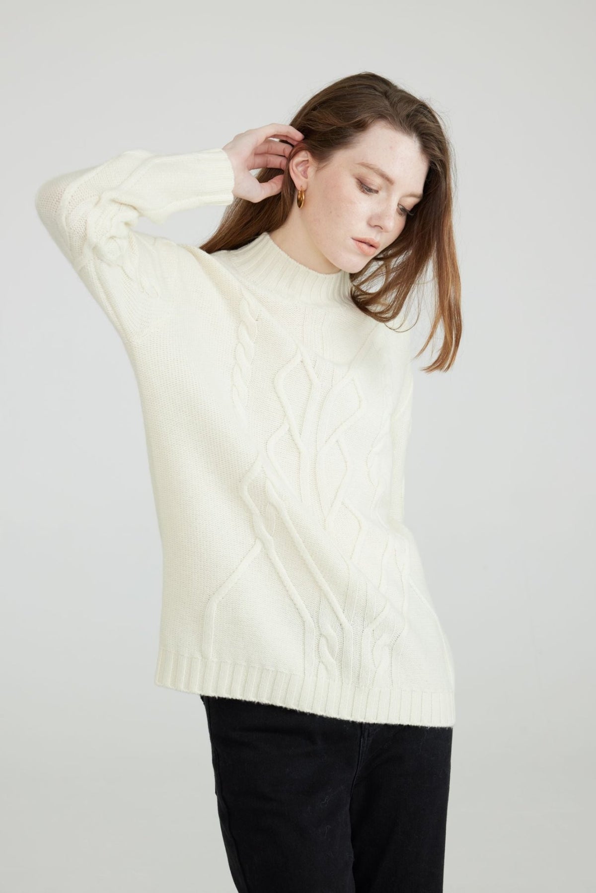 Tess 100%Wool White Cable Sweater - Whisper Mint