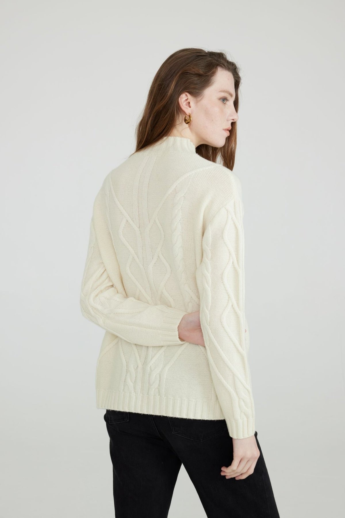 Tess 100%Wool White Cable Sweater - Whisper Mint