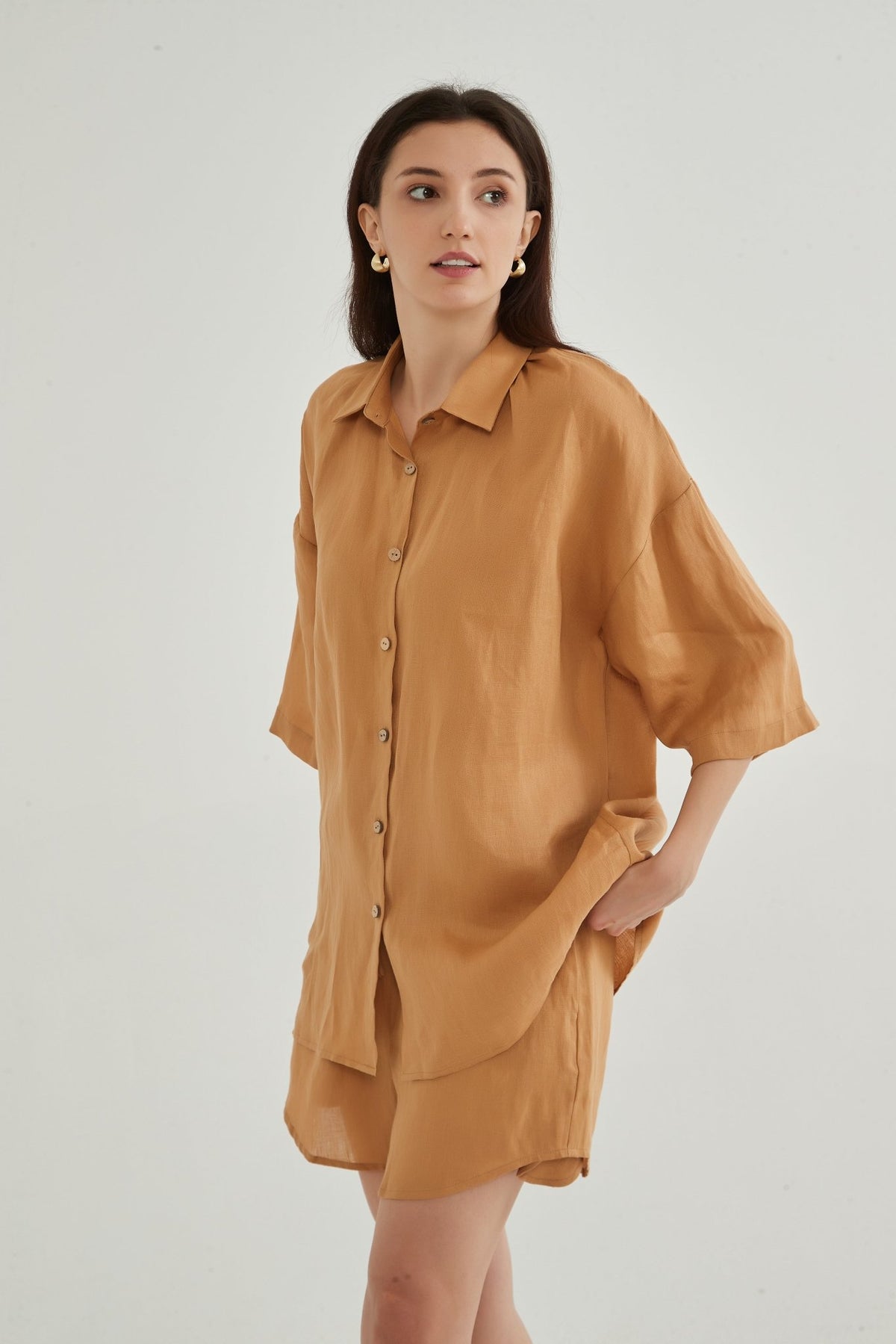 Tessa 100% Linen Oversize Shirt and Shorts Set - Whisper Mint