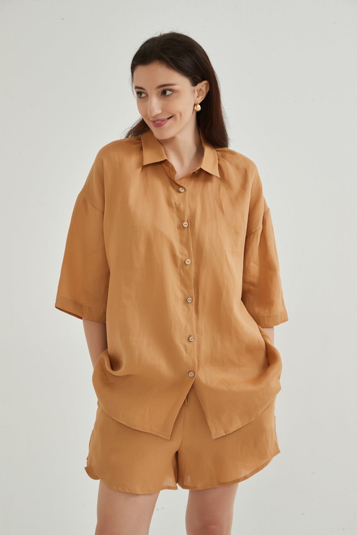 Tessa 100% Linen Oversize Shirt and Shorts Set - Whisper Mint